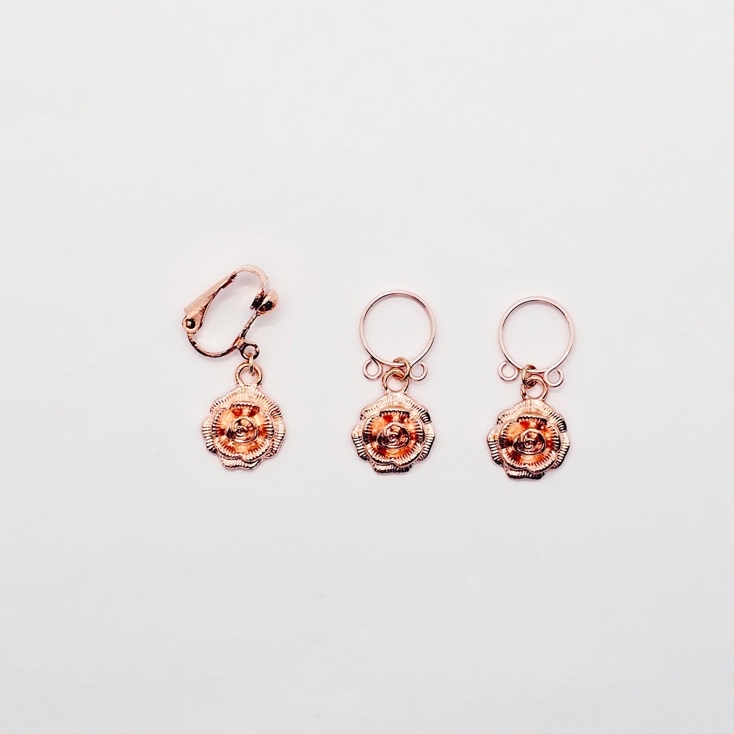 Non Piercing Nipple Rings and VCH Clip With Roses, Rose Gold. MATURE Listing, Vaginal Clitoral Hood, Fake Body Piercing, BDSM