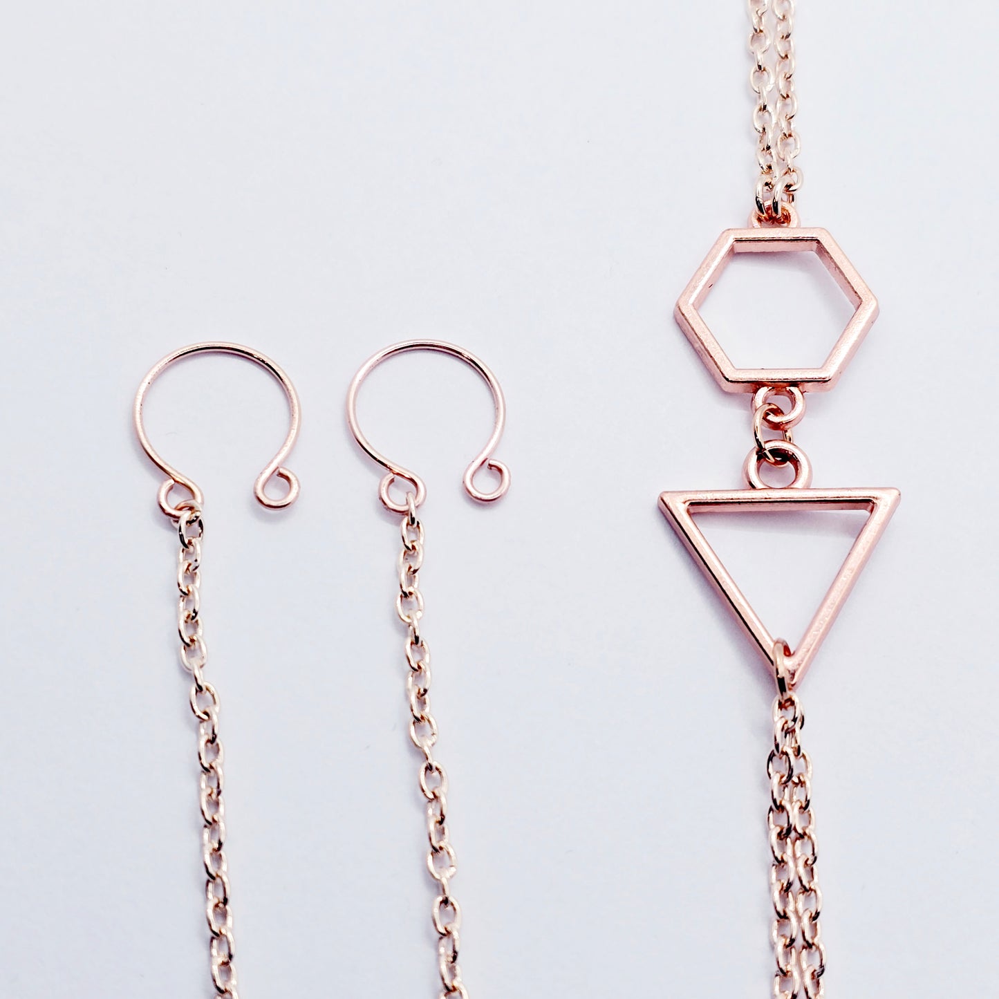 Necklace to Nipple, Rose Gold Geometric, with Nipple Chains.  Non-Piercing or Use with pierced or Nipple Clamps