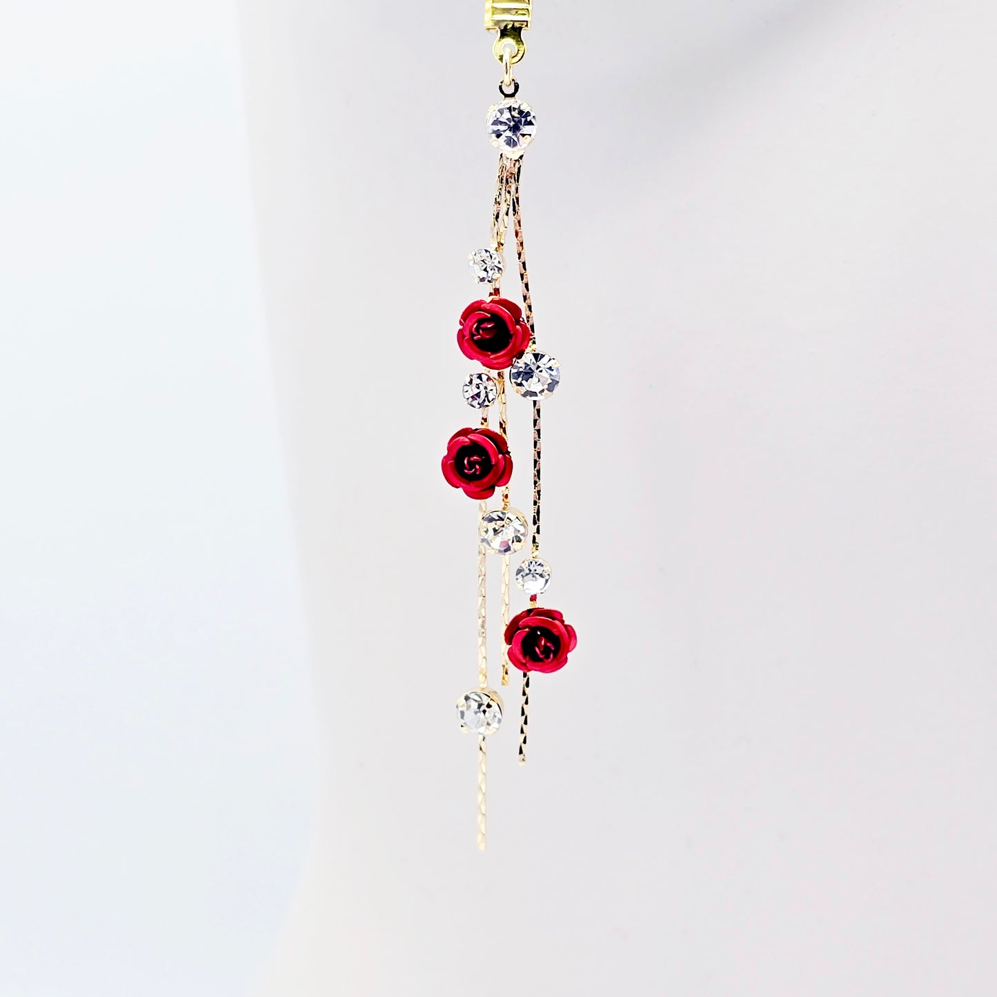 Fake Nipple Piercings or Clamps. 18K Gold and Red Rose Nipple Dangles on Nipple Nooses or Nipple Clamps. MATURE Body Jewelry