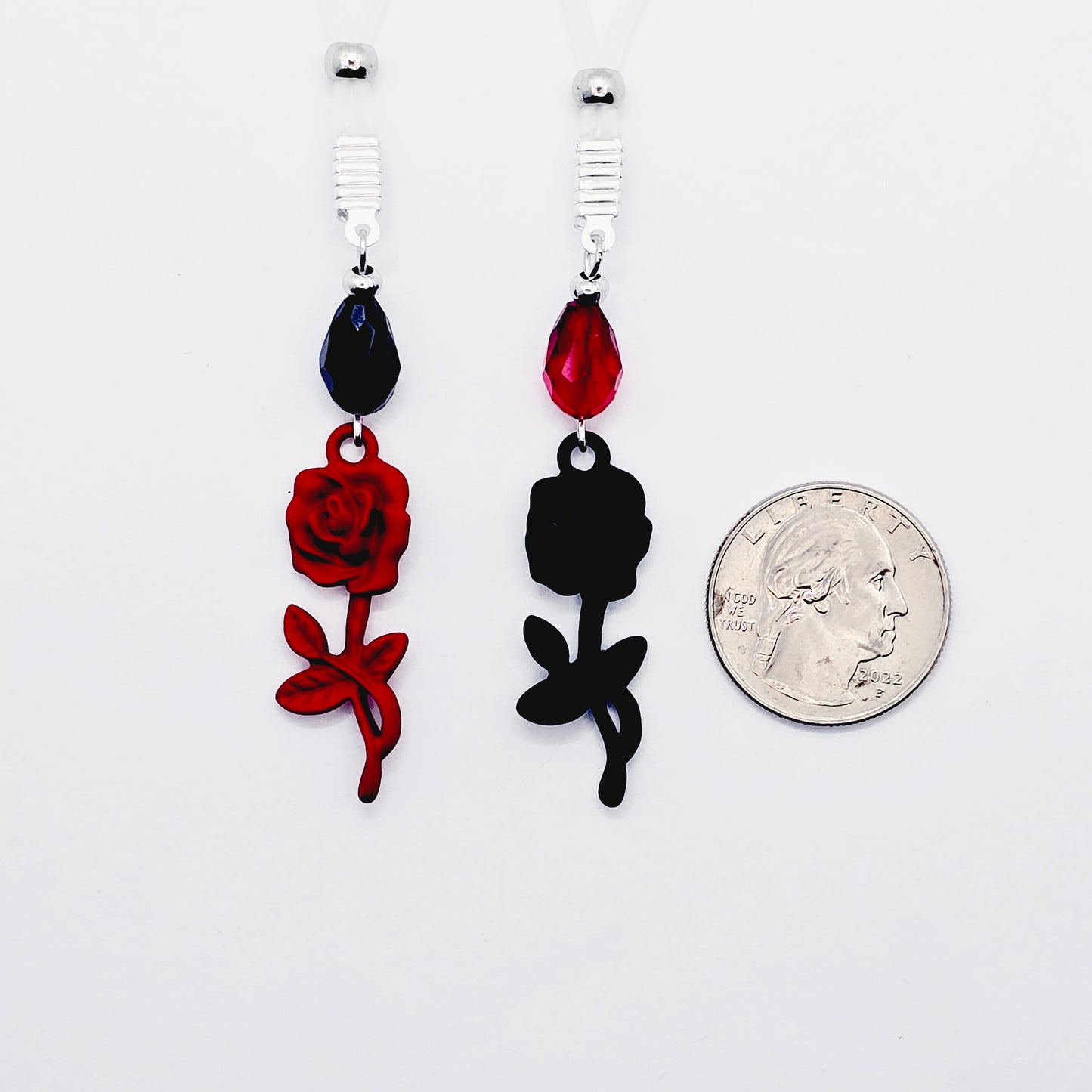 Black and Red Rose Nipple Nooses or Nipple Clamps.