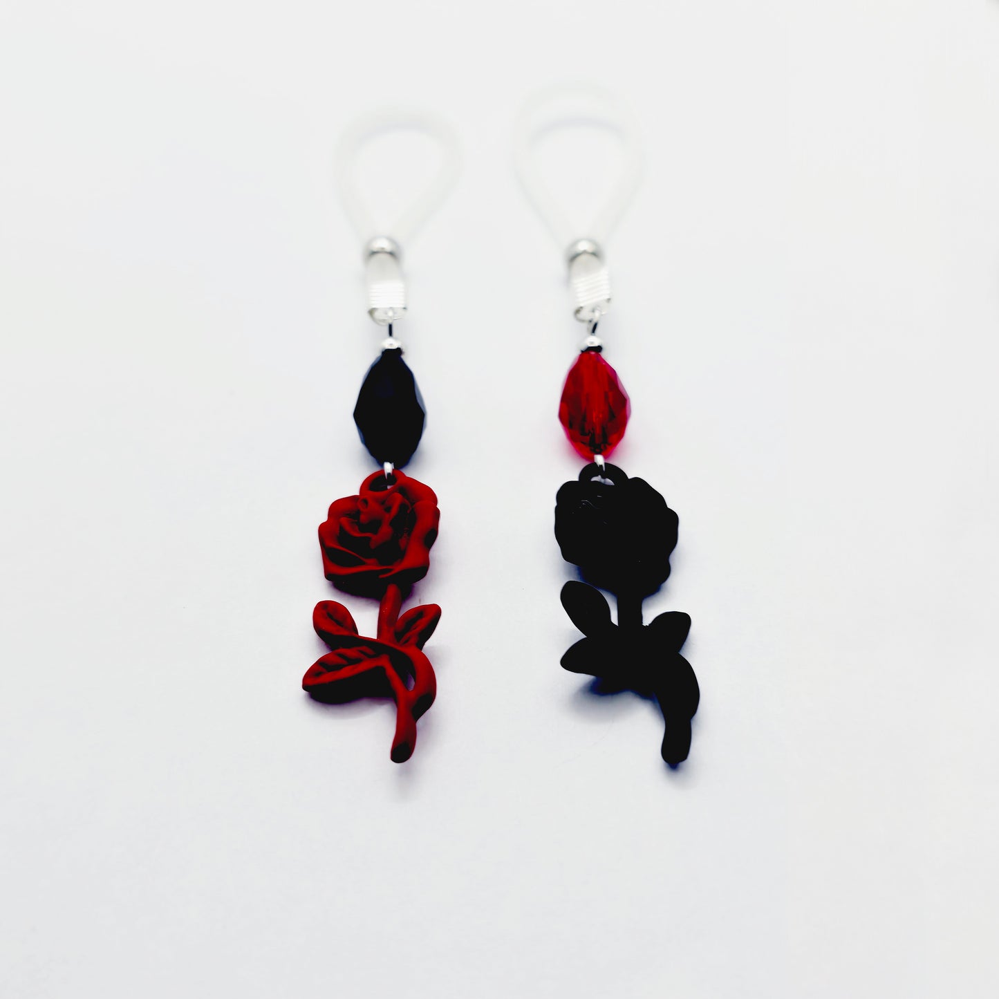 Black and Red Rose Nipple Nooses or Nipple Clamps.