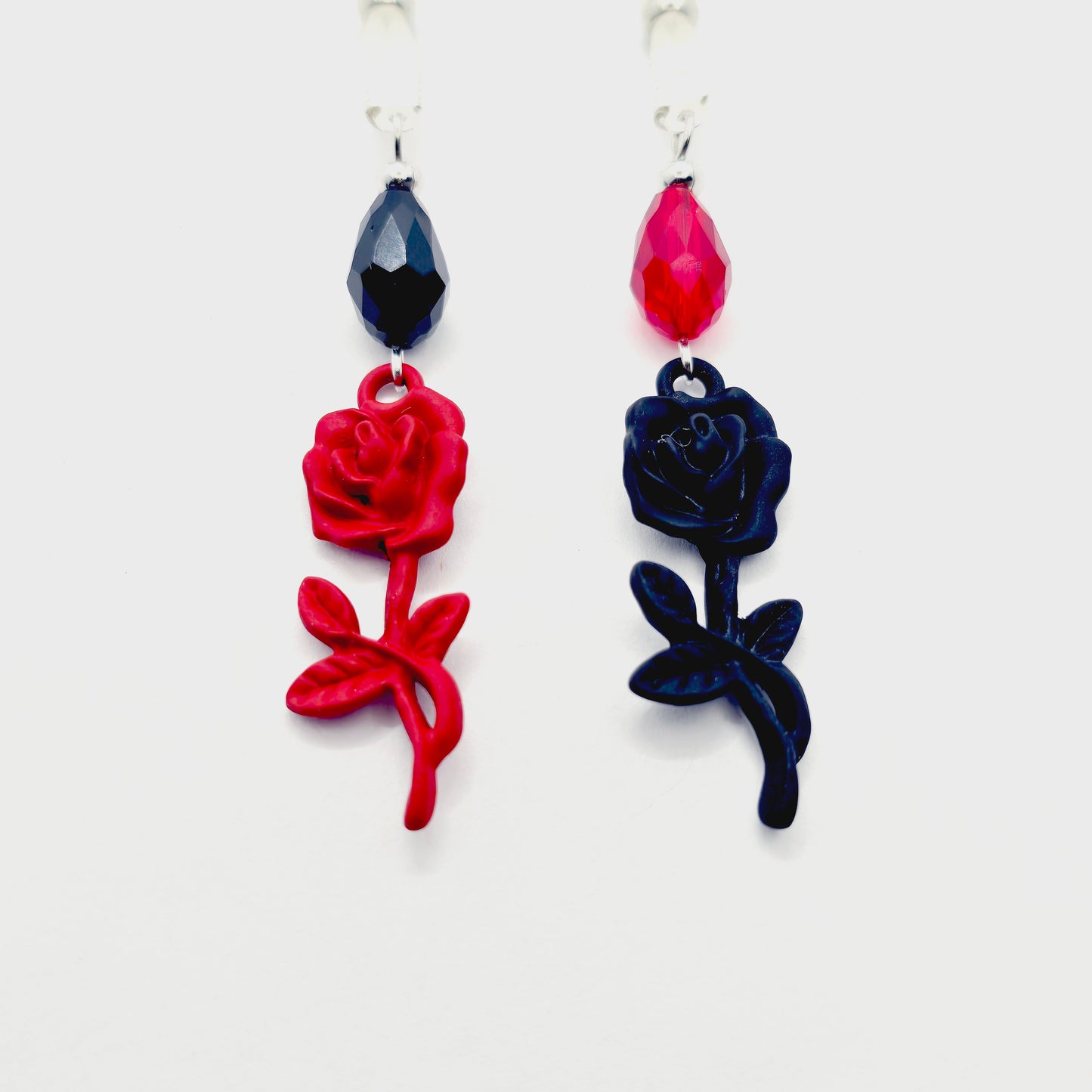 Black and Red Rose Nipple Nooses or Nipple Clamps.