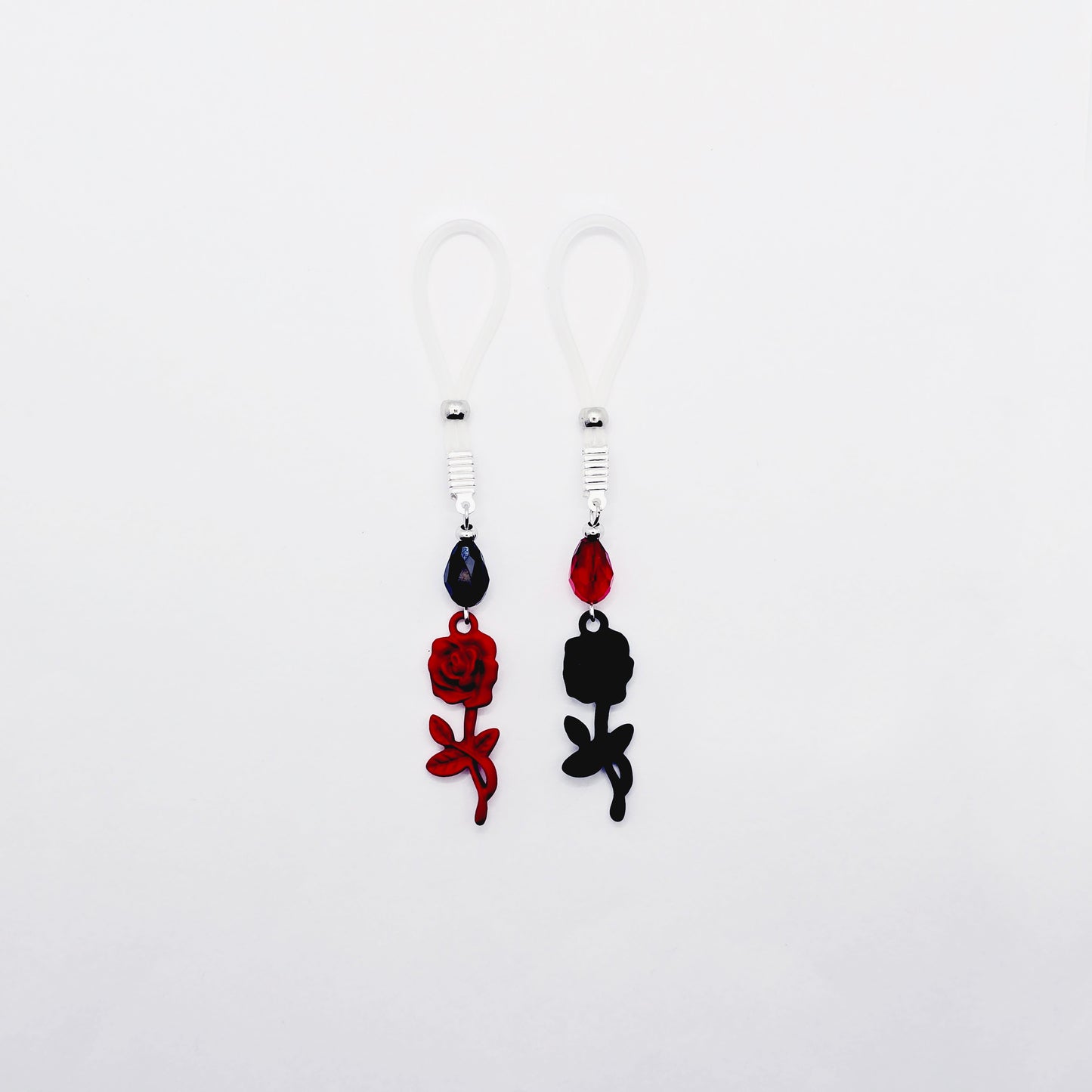 Black and Red Rose Nipple Nooses or Nipple Clamps.