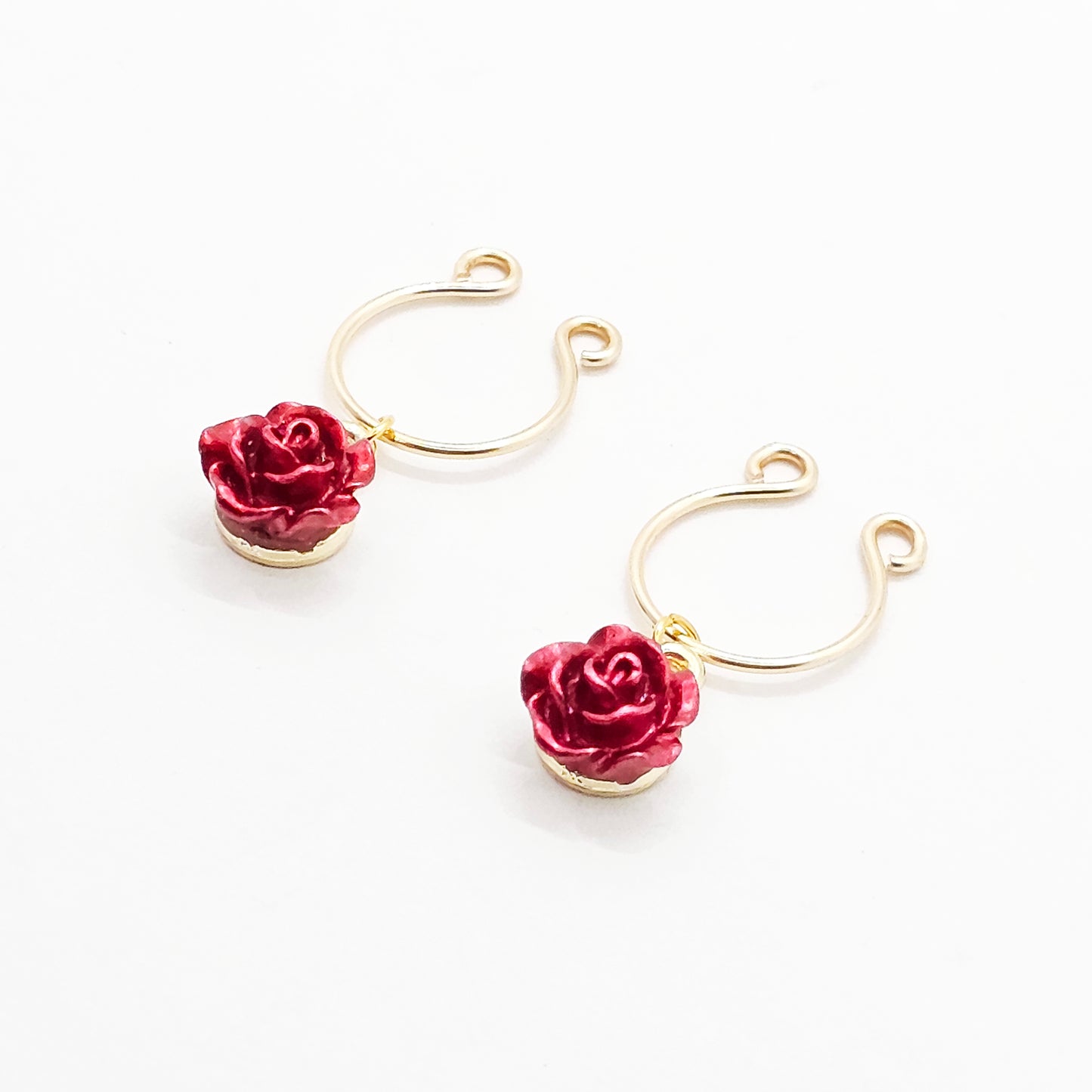 Red Rose Nipple Rings, Non Piercing. Gold Horseshoe Style Nipple Rings.