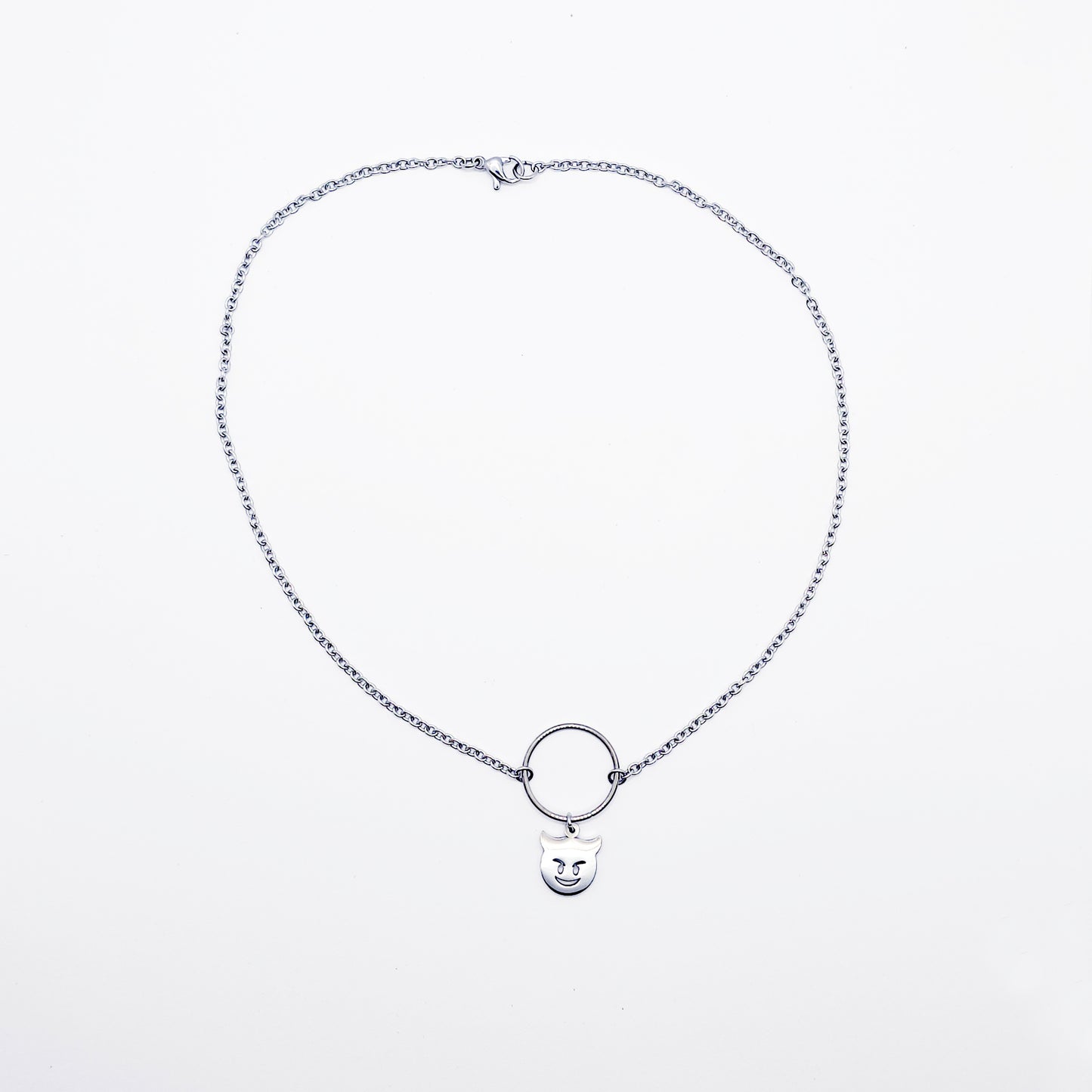 Unisex Sub Collar, Stainless Steel Circle of O with Naughty Devil Pendant. BDSM Submissive Day Collar