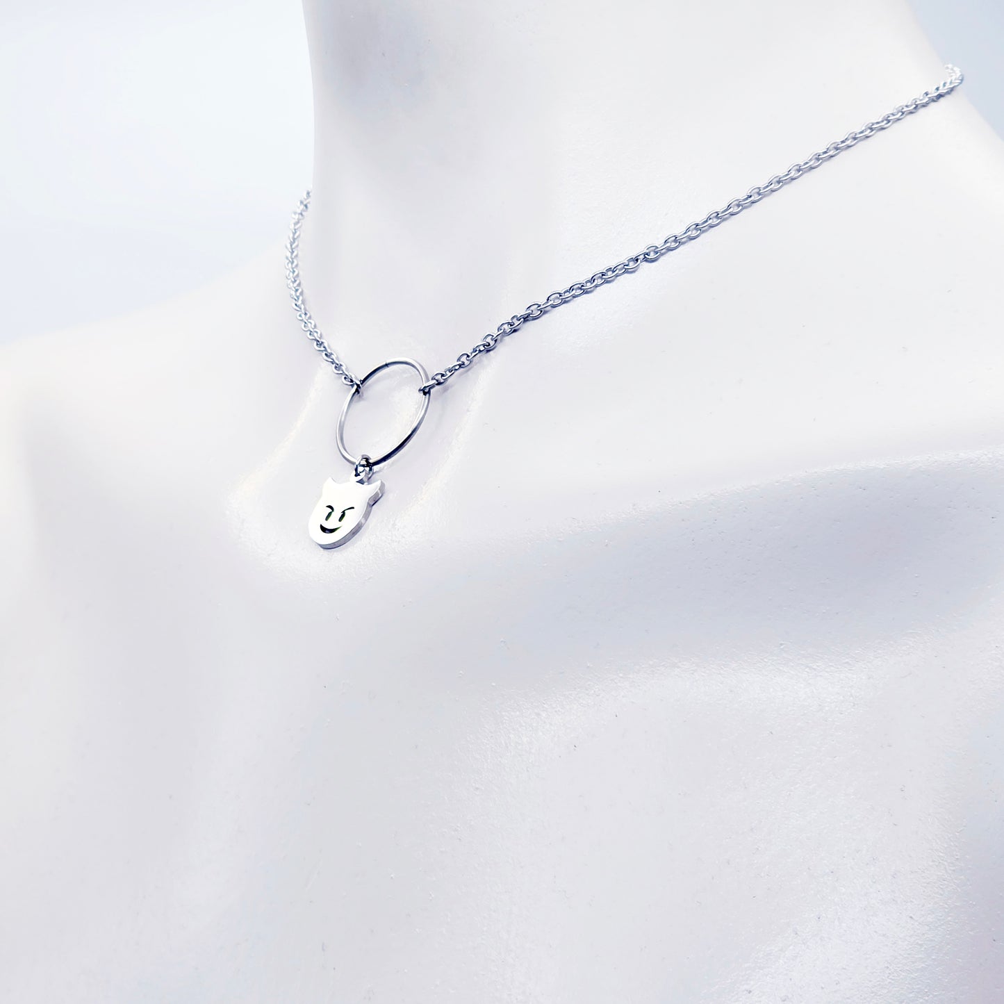 Unisex Sub Collar, Stainless Steel Circle of O with Naughty Devil Pendant. BDSM Submissive Day Collar