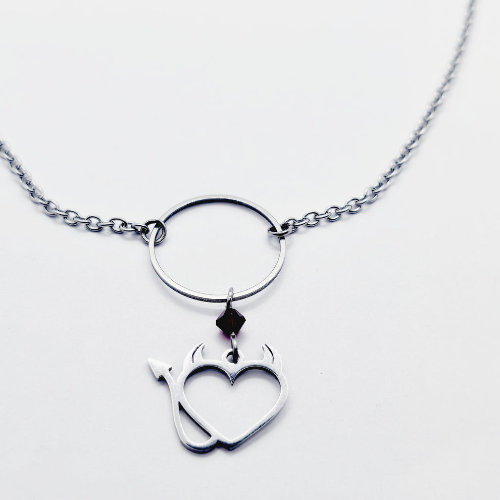 Devil Heart Day Collar, Stainless Steel, with Circle of O Pendant and ...