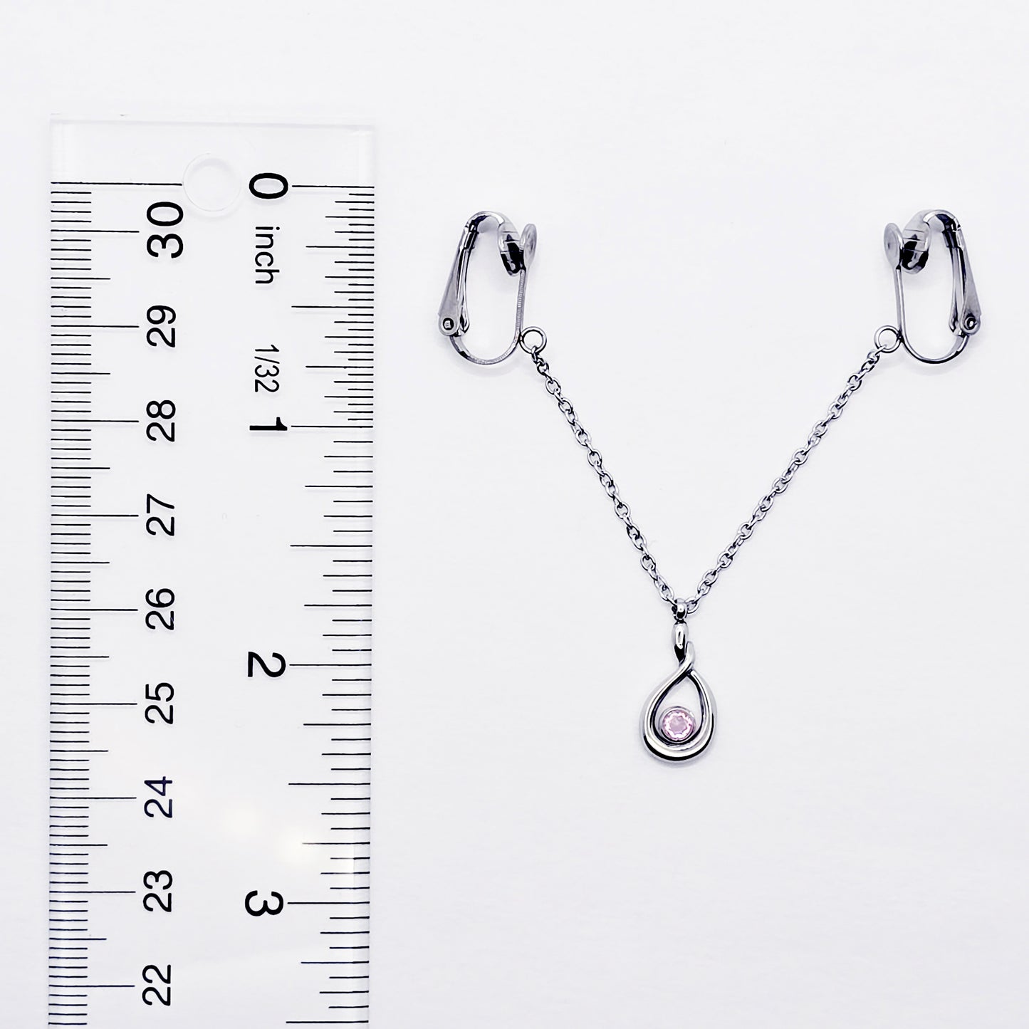 Labia Chain Dangle, Stainless Steel, with Pink Crystal Pendant. Erotic Body Jewelry for Women.