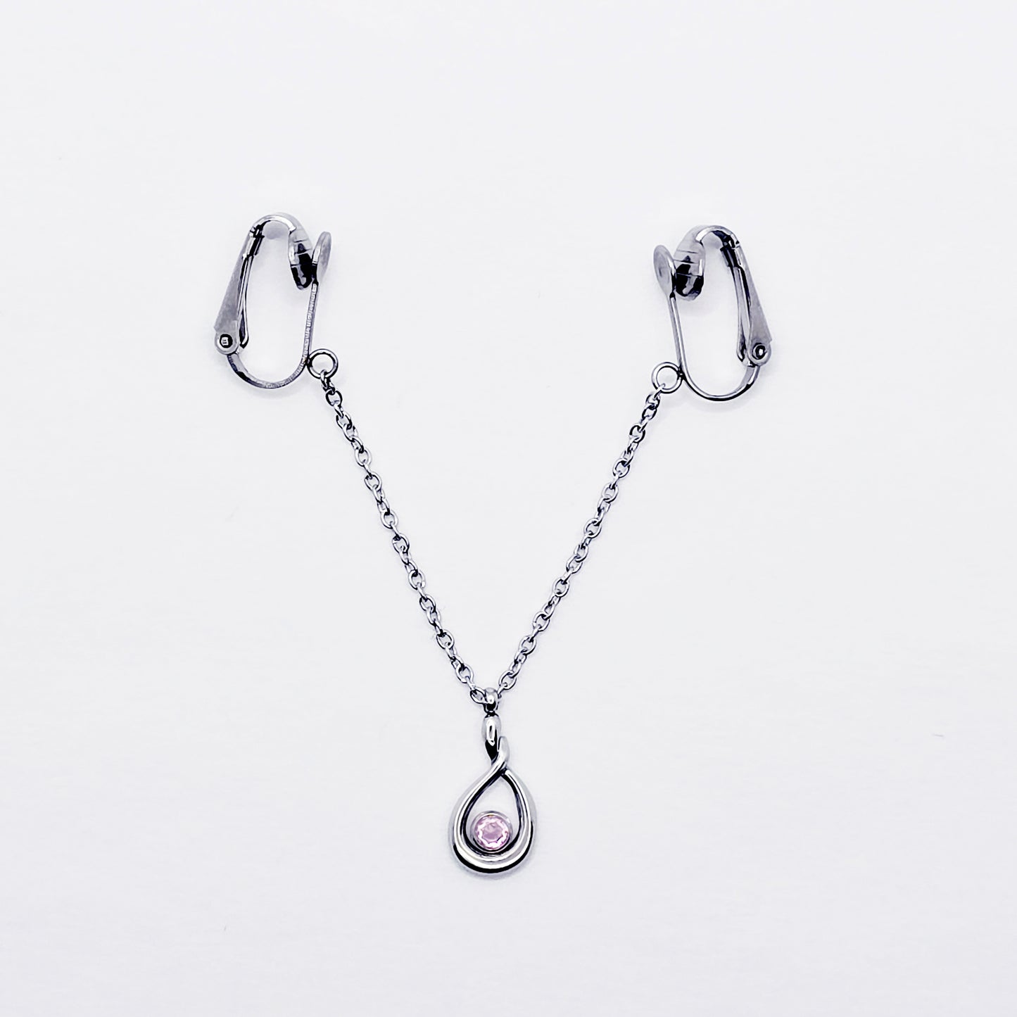 Labia Chain Dangle, Stainless Steel, with Pink Crystal Pendant. Erotic Body Jewelry for Women.