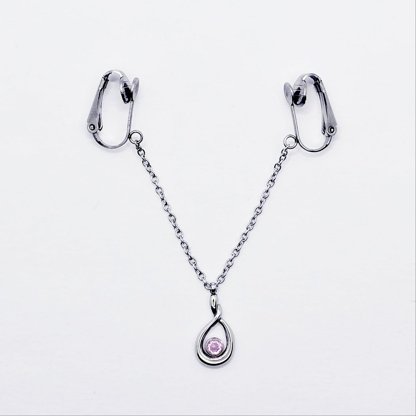 Labia Chain Dangle, Stainless Steel, with Pink Crystal Pendant. Erotic Body Jewelry for Women.