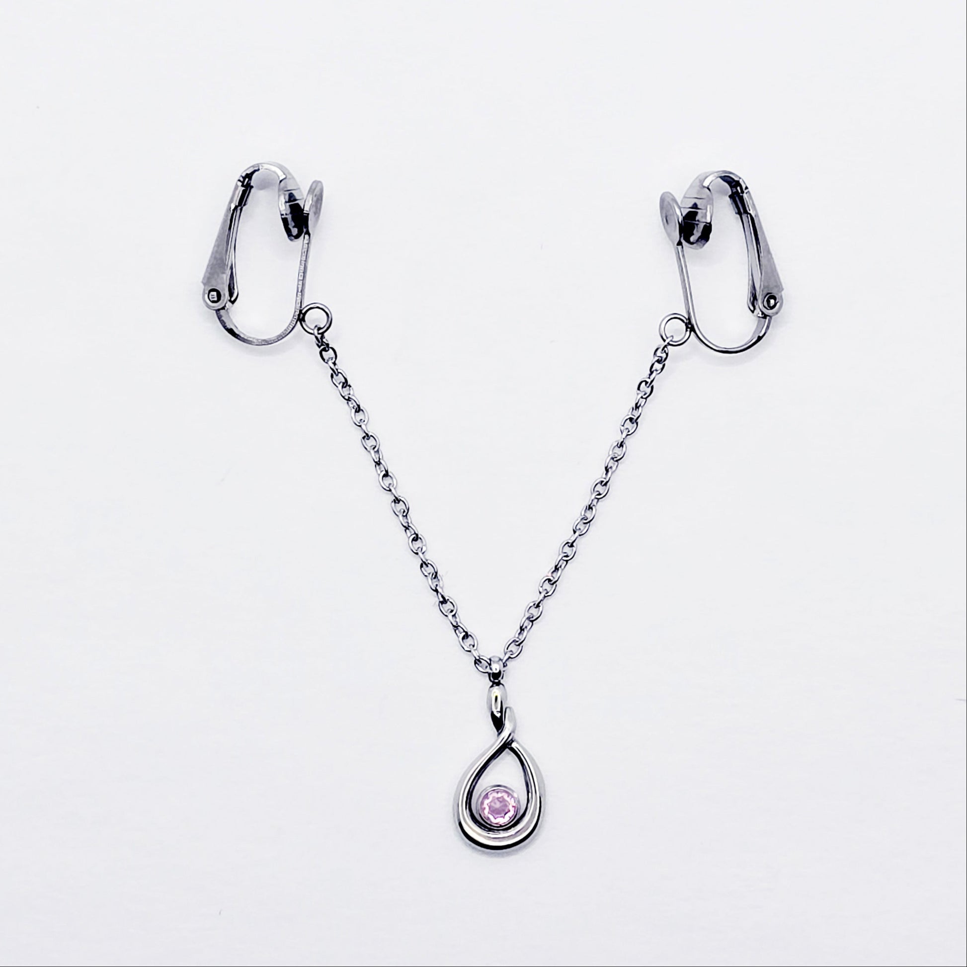 Labia Chain Dangle, Stainless Steel, with Pink Crystal Pendant. Erotic Body Jewelry for Women.