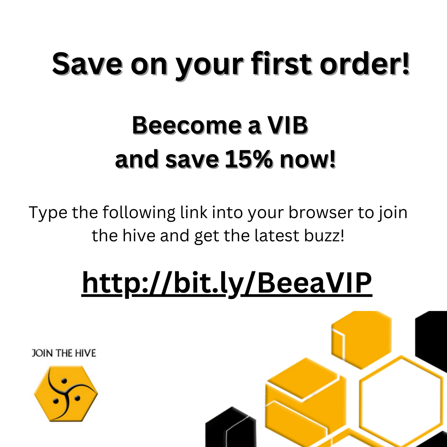 Promotional text for becoming a VIP member with a discount and a link to join on a white background.