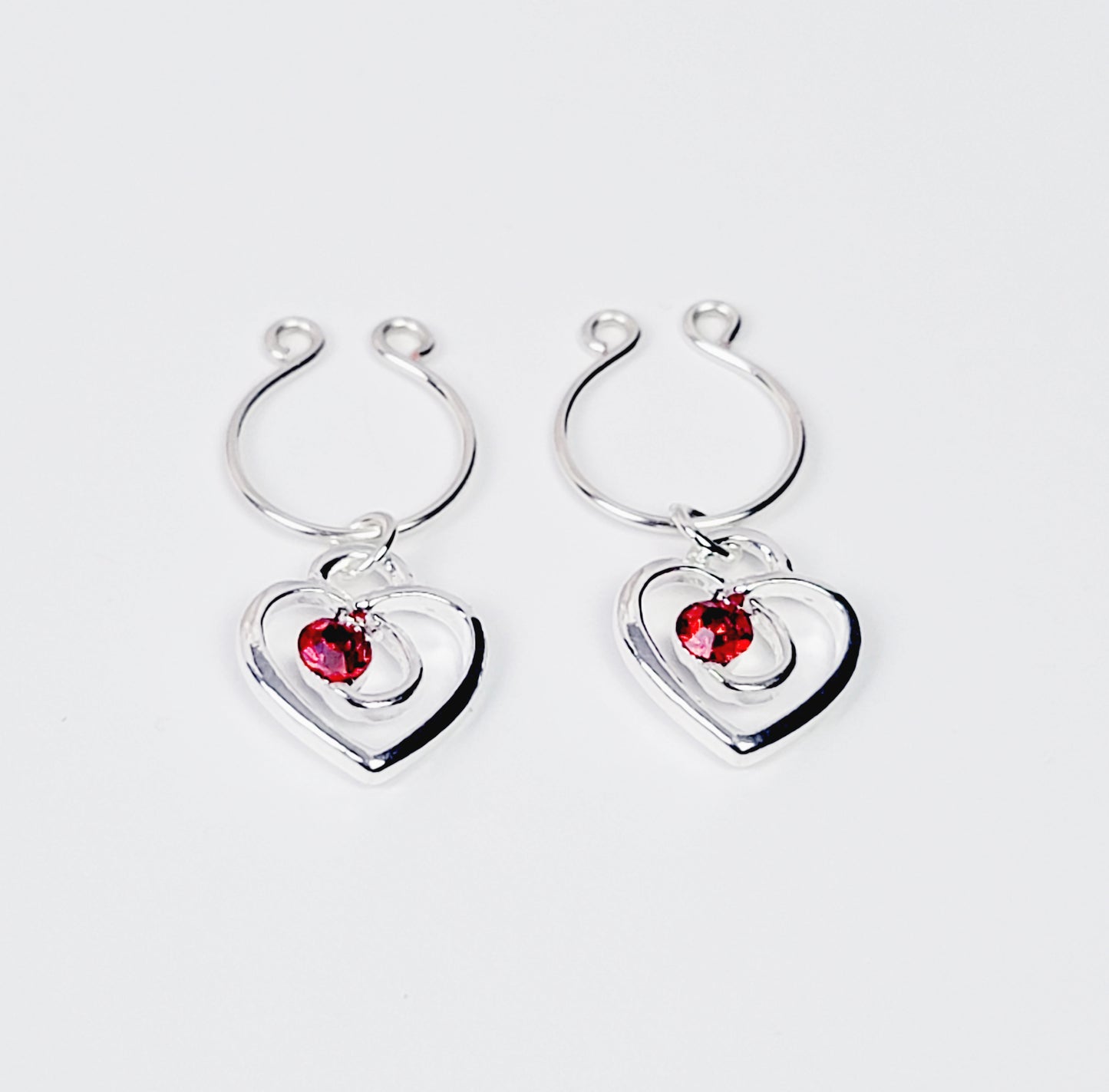 Non Piercing Nipple Rings and Labia Clip Set with Gemstone Hearts. MATURE, BDSM, Intimate Jewelry