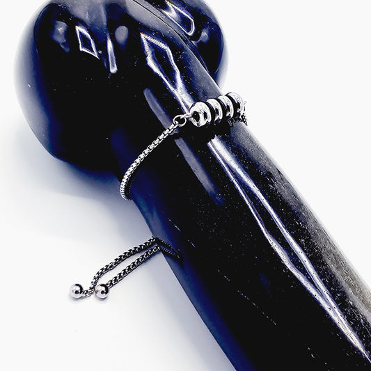 Penis Chain Noose Bracelet with Ribbed Rolling Barrel. Non-Piercing Genital Jewelry for Men
