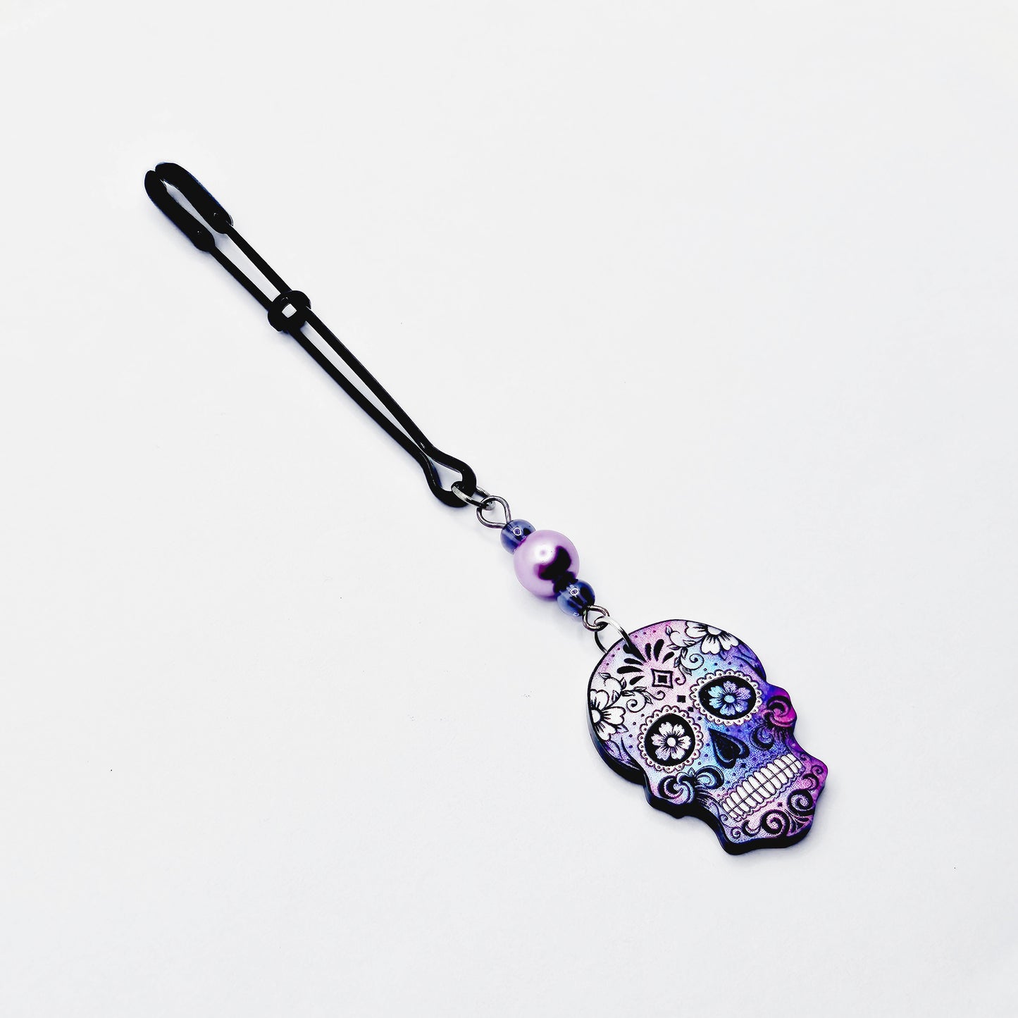 Clit Clamp with Sugar Skull. Tweezer Clitoral Clamp with Prety Beads and Skull.