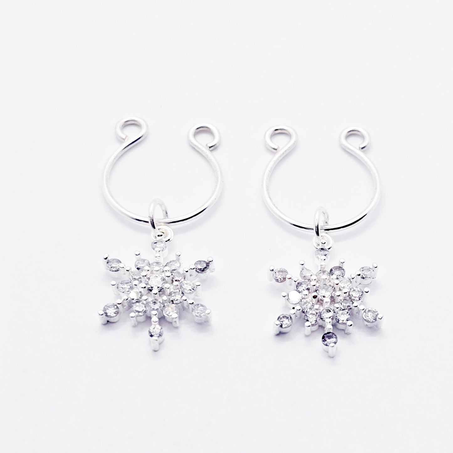 Sterling Silver Sparkling Snowflake Non-Piercing Nipple Rings