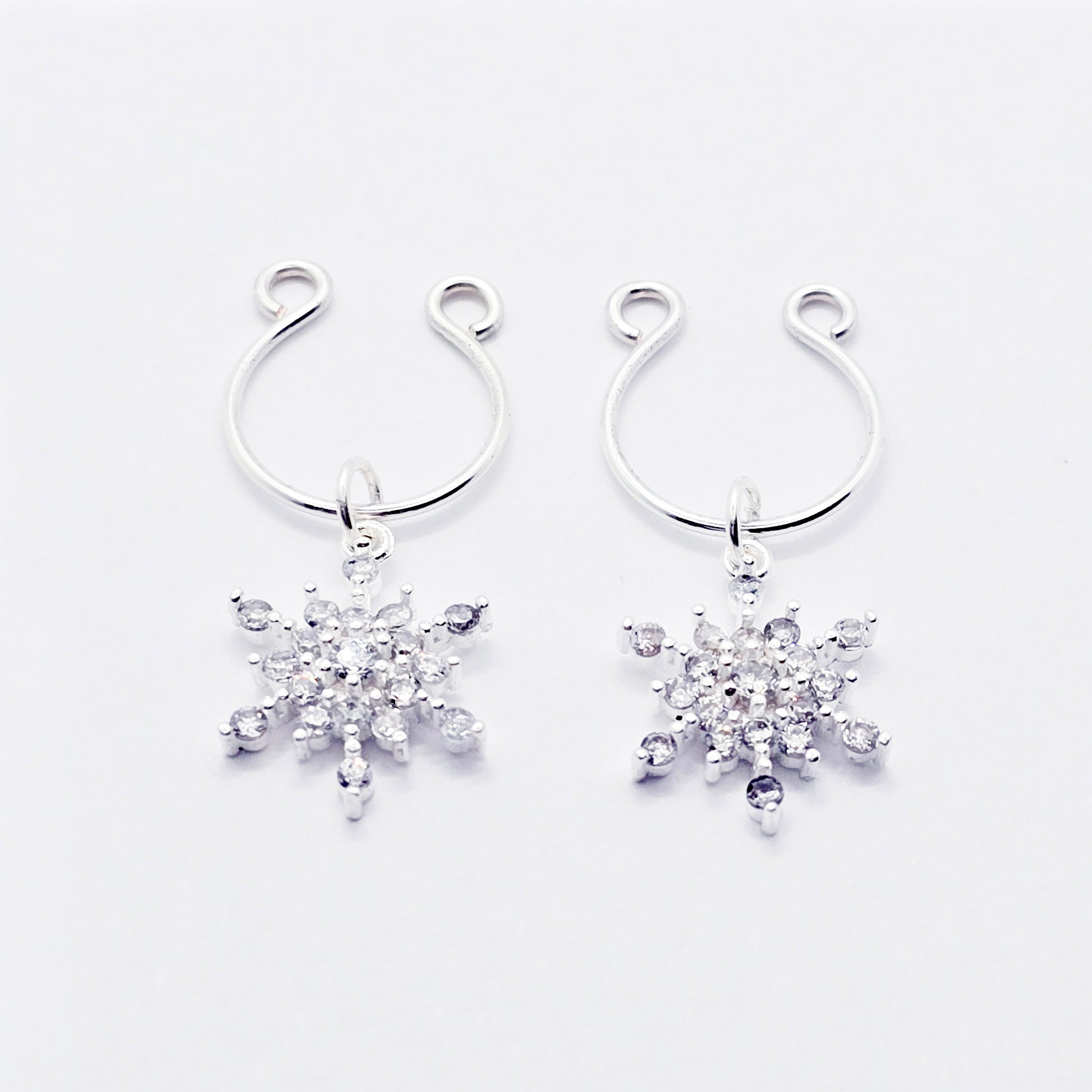 Sterling Silver Sparkling Snowflake Non-Piercing Nipple Rings