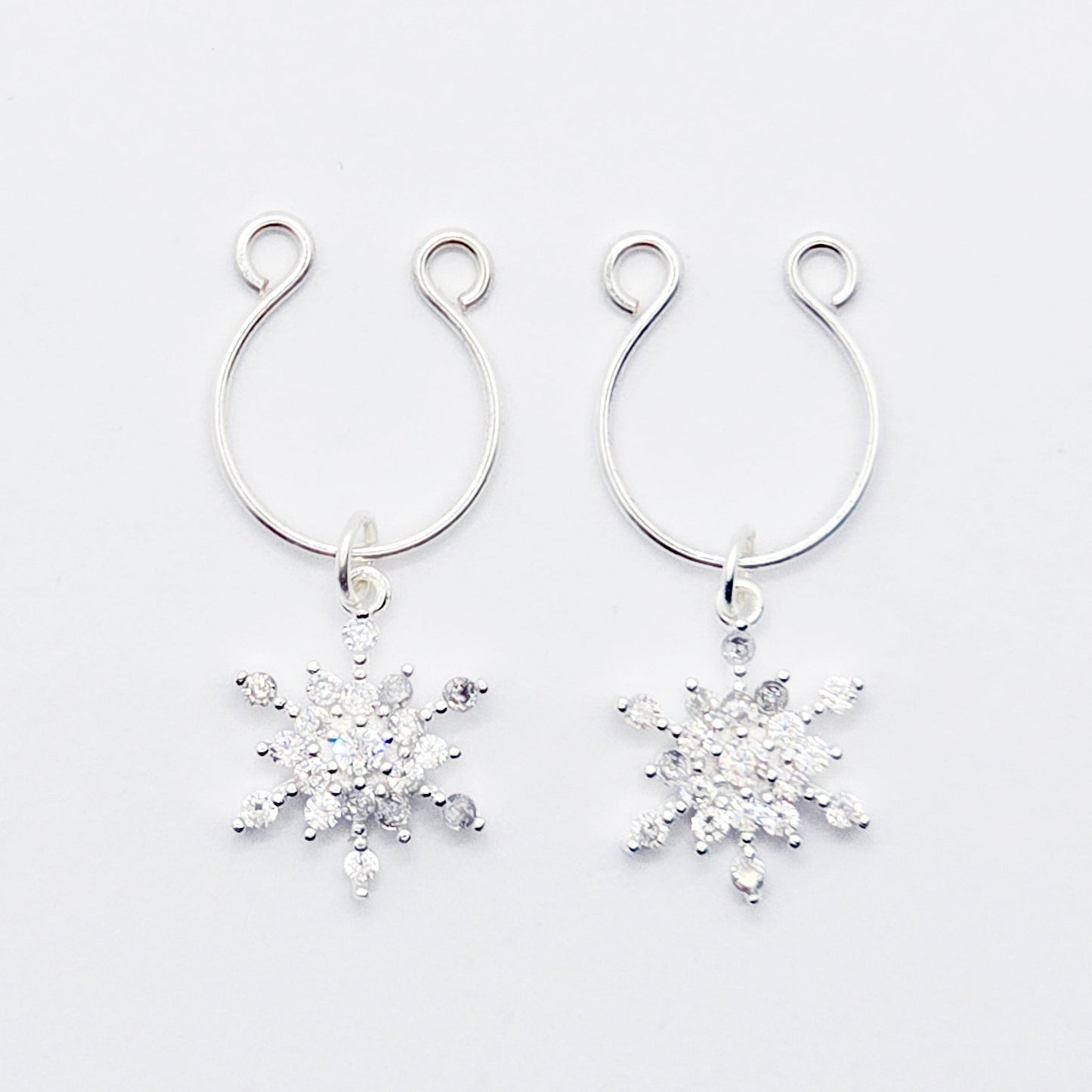 Sterling Silver Sparkling Snowflake Non-Piercing Nipple Rings