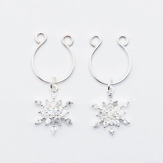 Sterling Silver Sparkling Snowflake Non-Piercing Nipple Rings