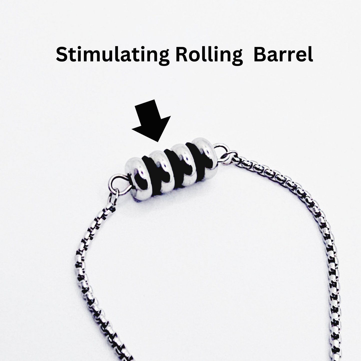 Penis Chain Noose Bracelet with Ribbed Rolling Barrel. Non-Piercing Genital Jewelry for Men