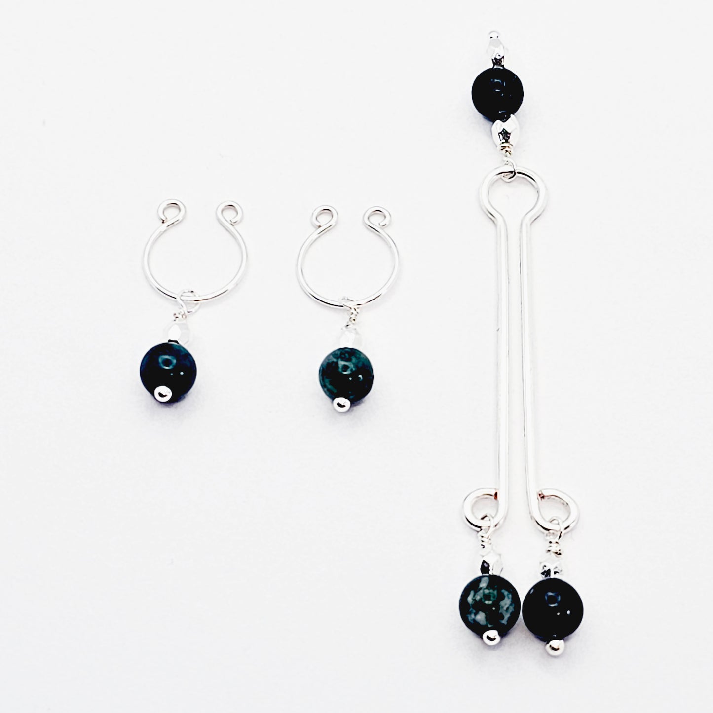Nipple Ring and Labia Clip with Jasper, Matching Set, Non Piercing. Not Pierced Intimate Body Jewelry for Women.