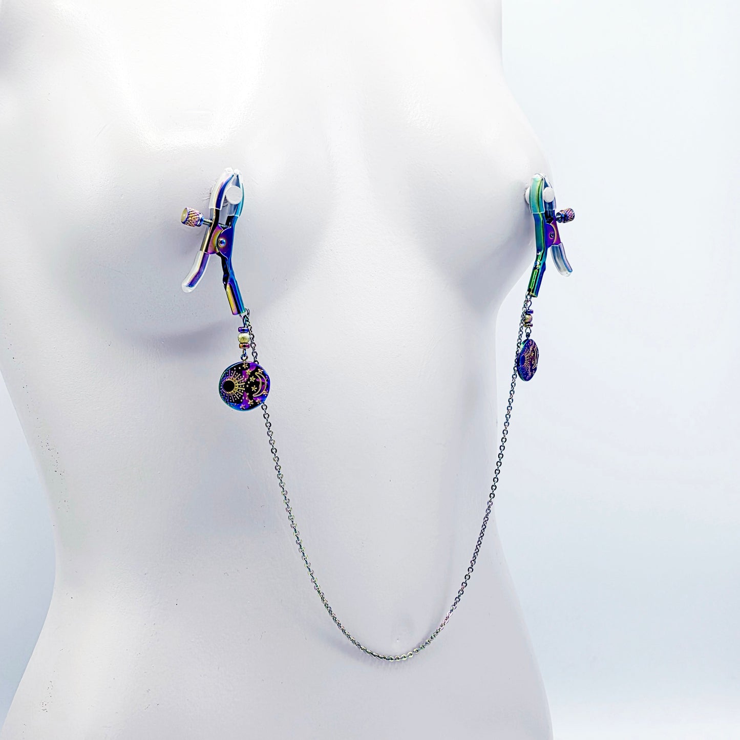 Chain Attached Rainbow Nippe Clamps 