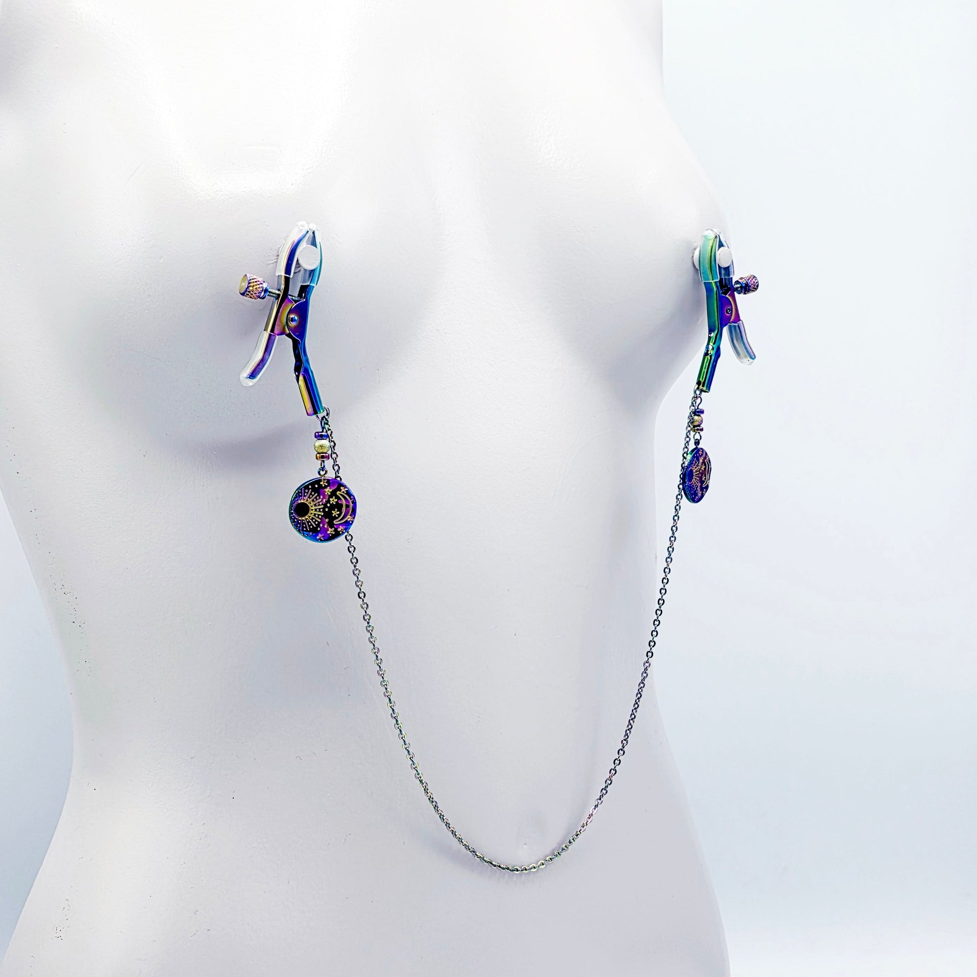 Chain Attached Rainbow Nippe Clamps 