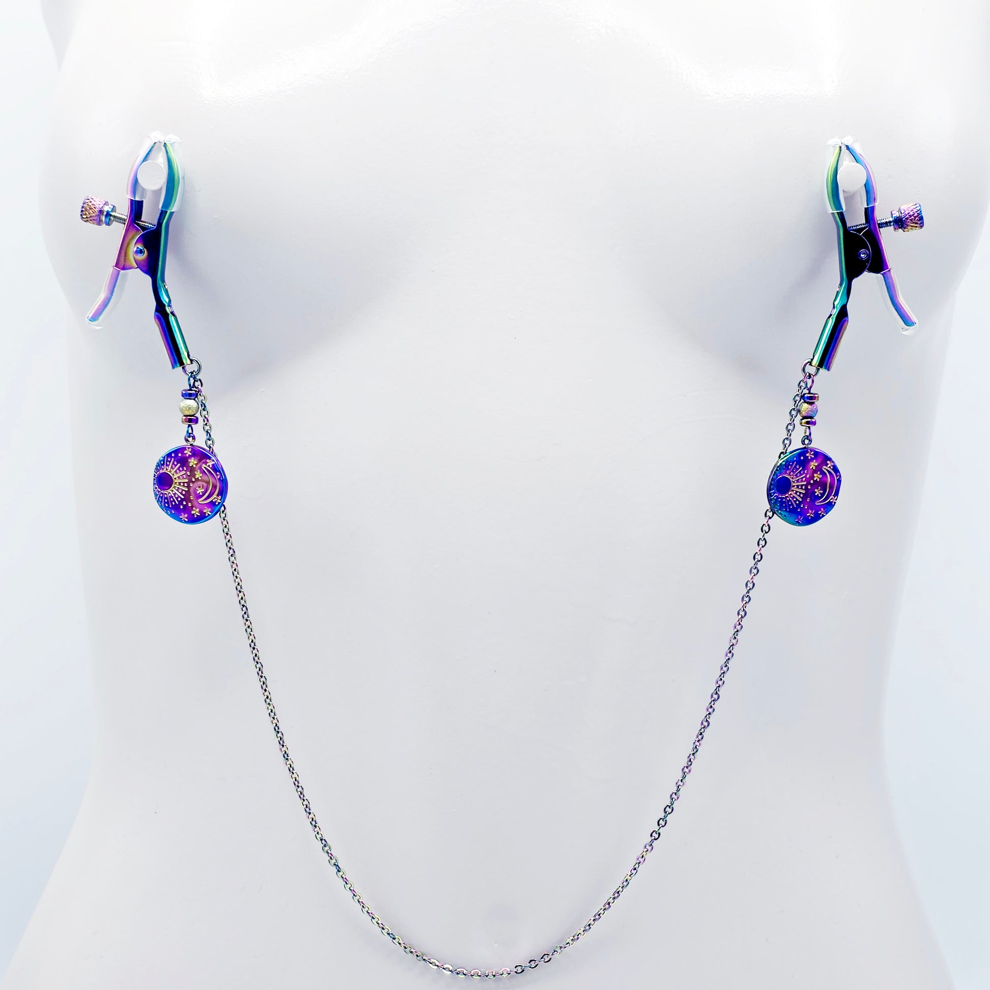 Chain Attached Rainbow Nippe Clamps 