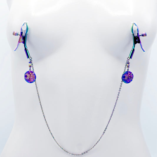 Chain Attached Rainbow Nippe Clamps 