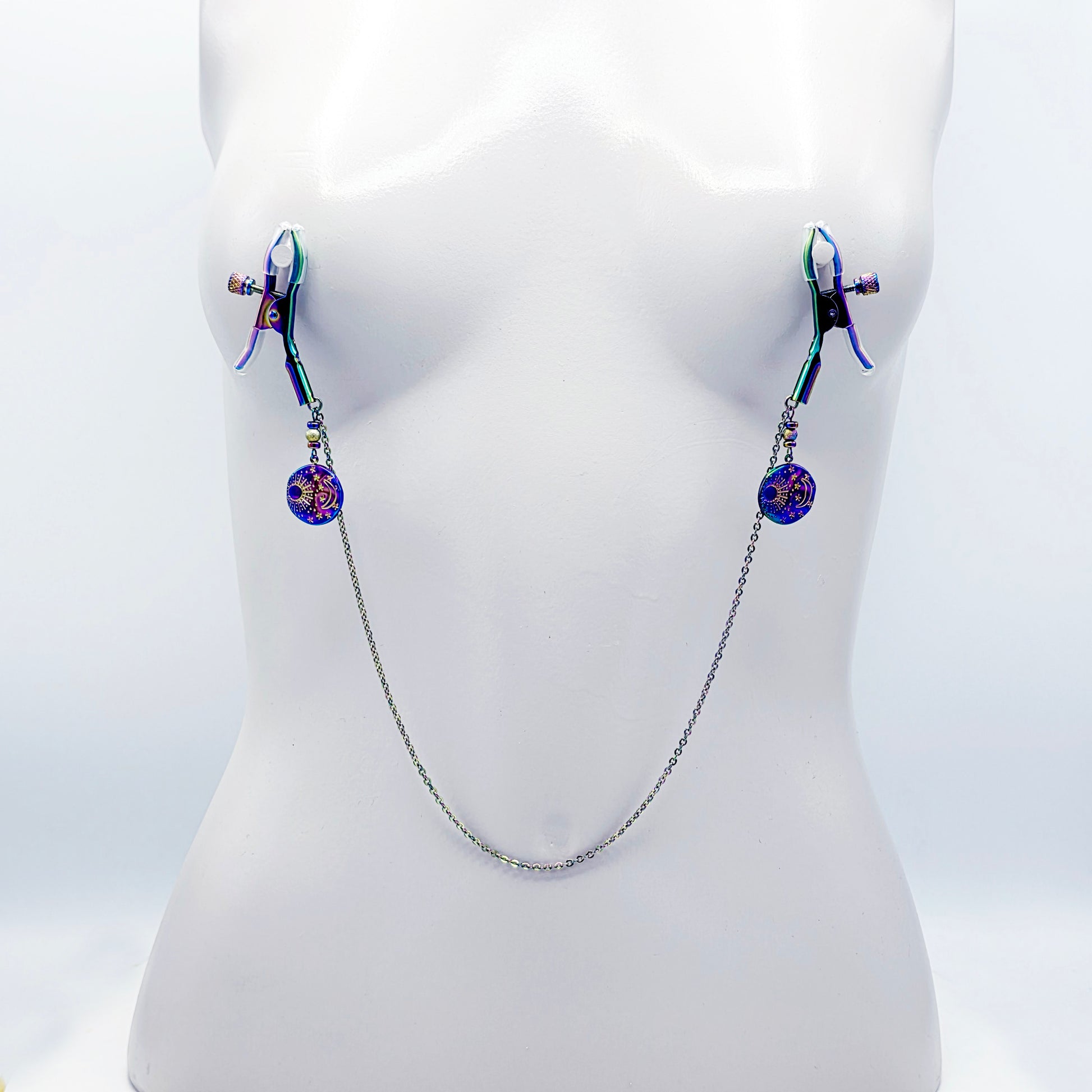 Chain Attached Rainbow Nippe Clamps 