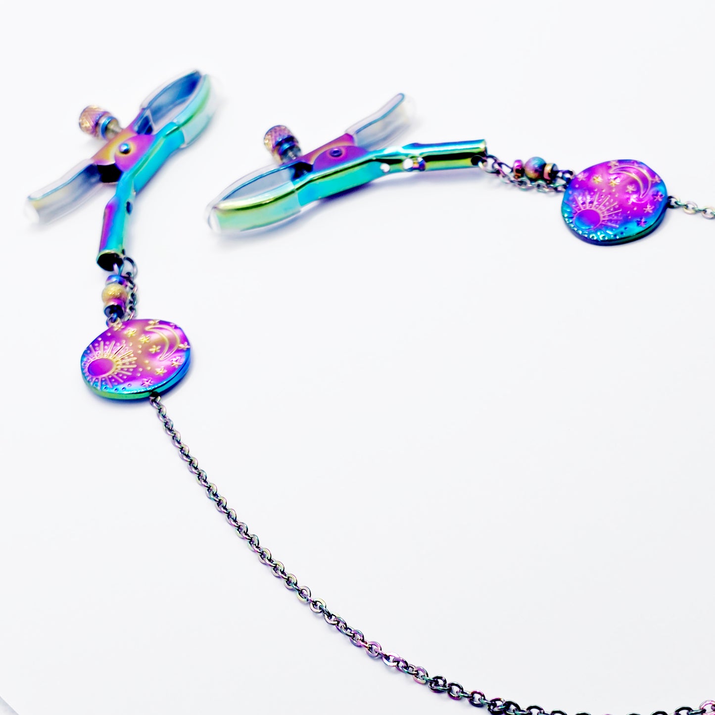Chain Attached Rainbow Nippe Clamps 