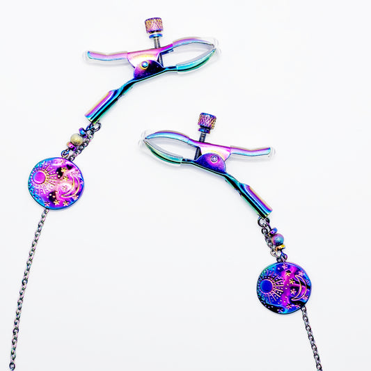 Chain Attached Rainbow Nippe Clamps 