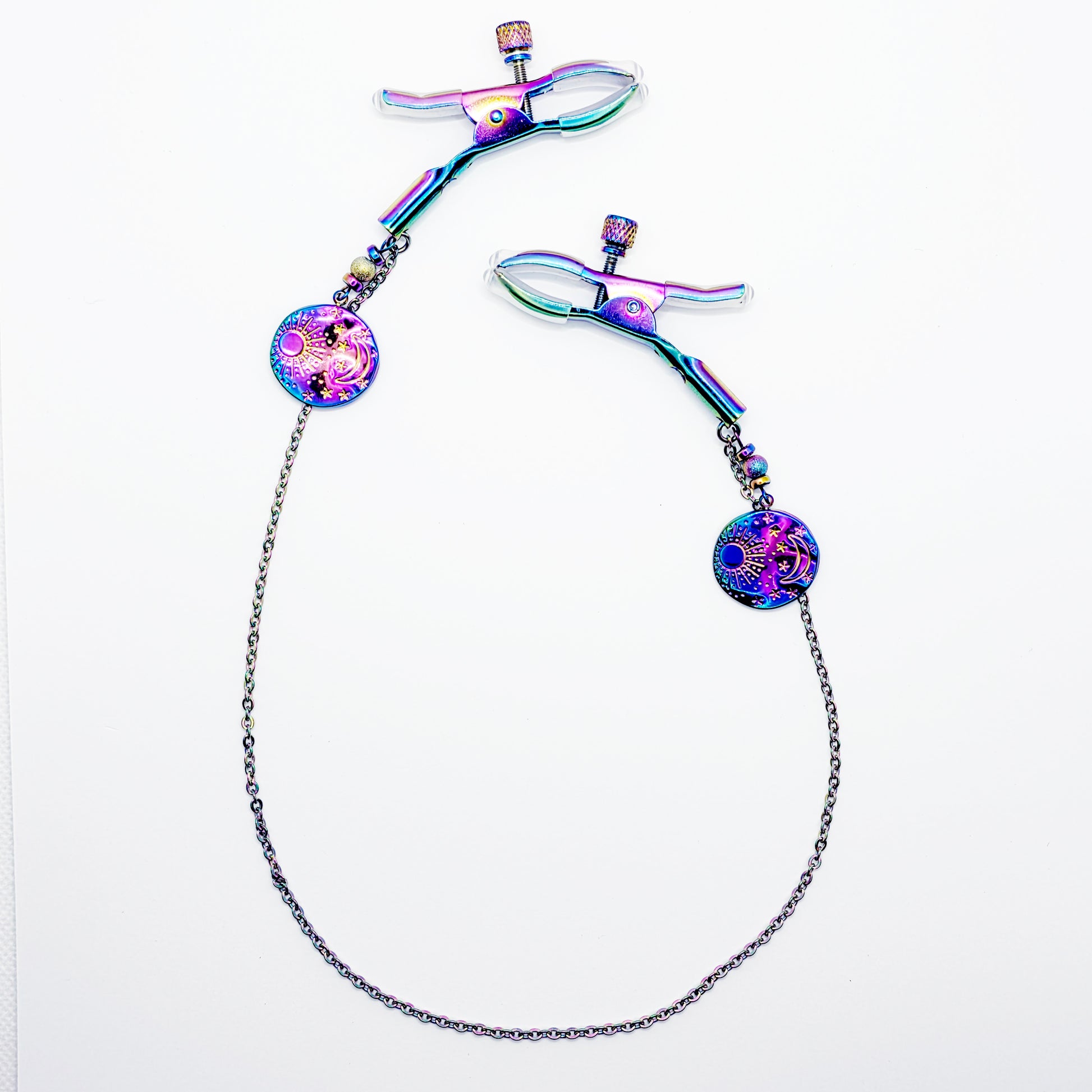 Chain Attached Rainbow Nippe Clamps 