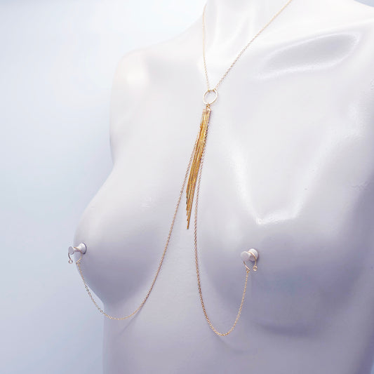 18K Gold Tassel Necklace to Nipple With Your Choice of Nipple Attachment.