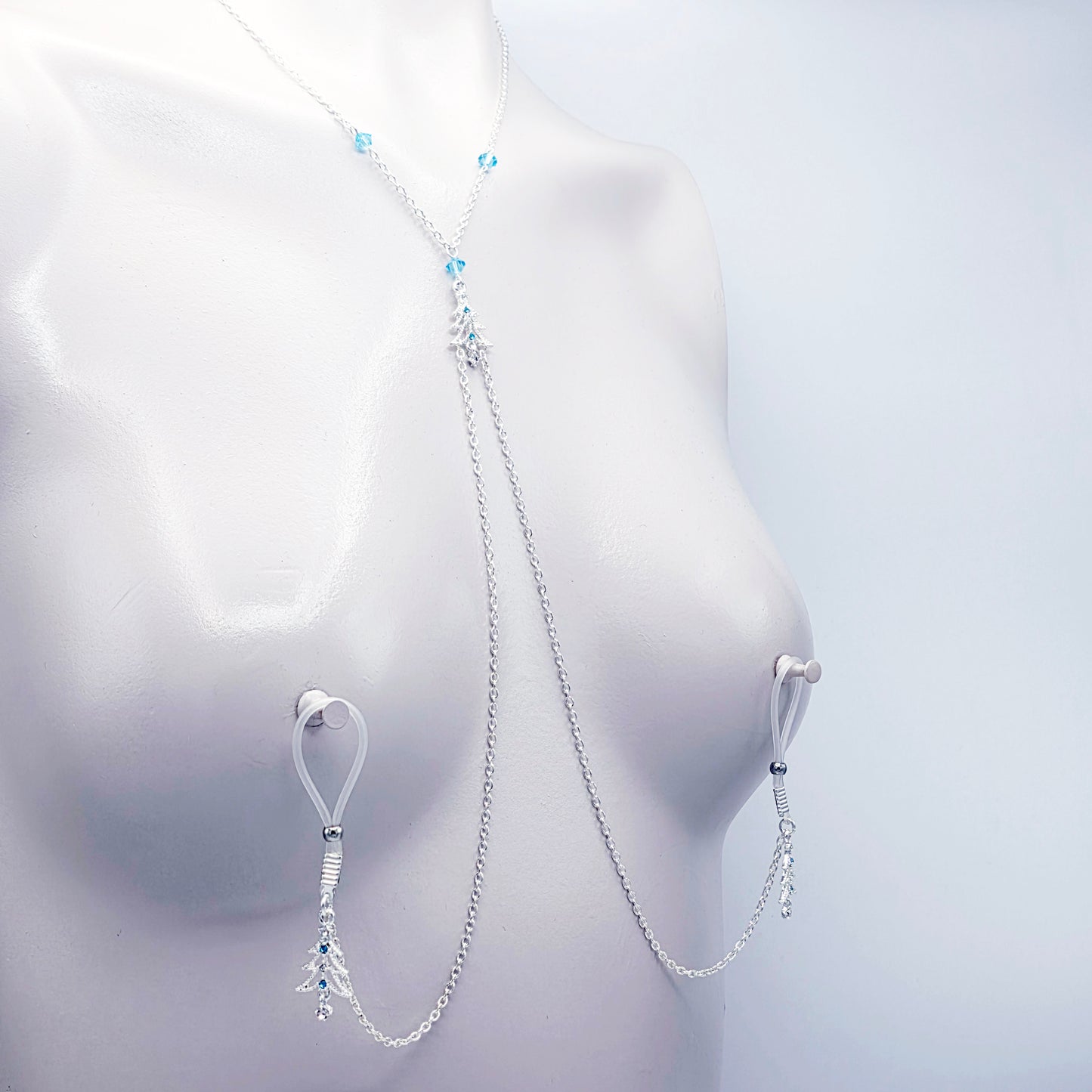Christmas Necklace to Nipple with Blue Crystals, and Your Choice of Nipple Attachment