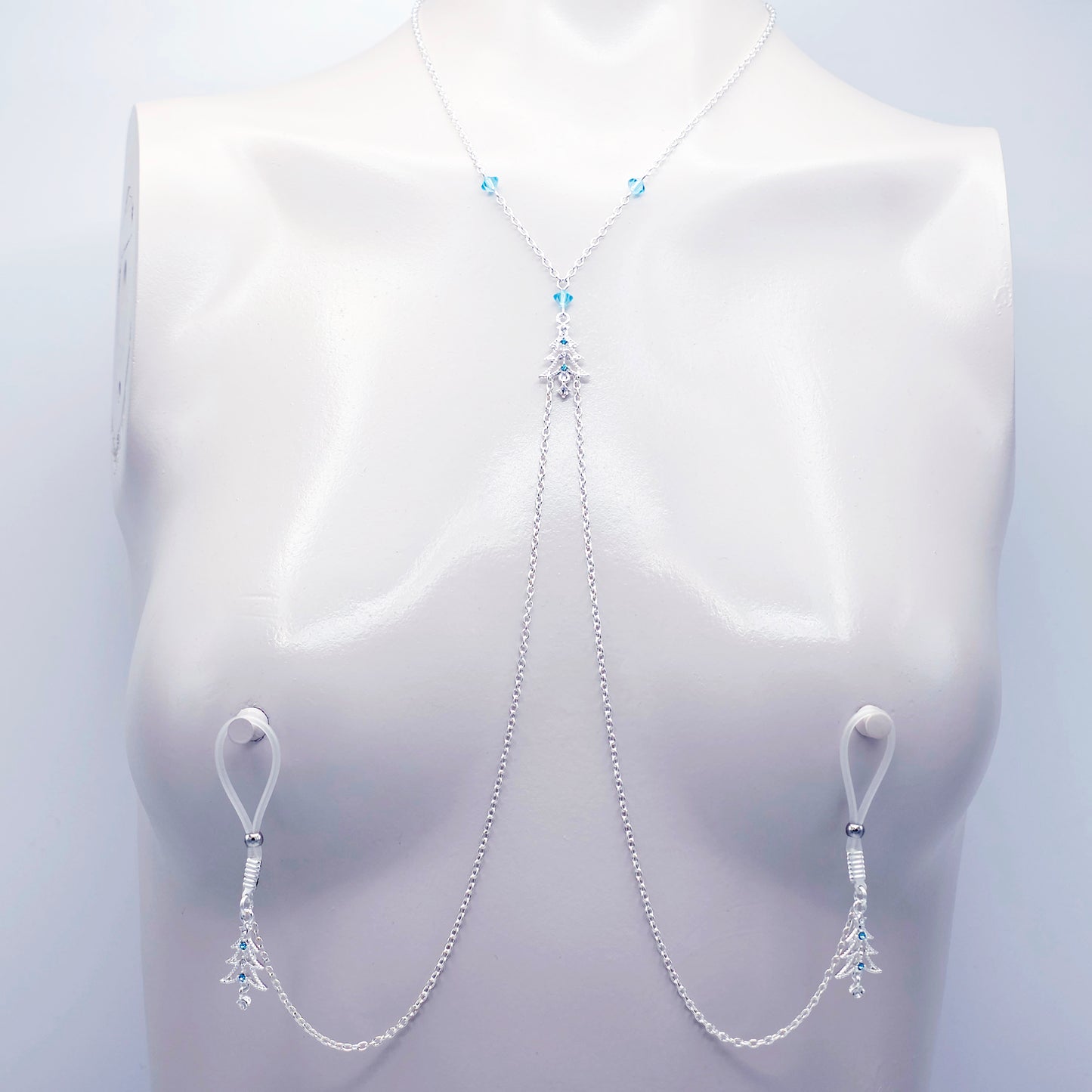 Christmas Necklace to Nipple with Blue Crystals, and Your Choice of Nipple Attachment