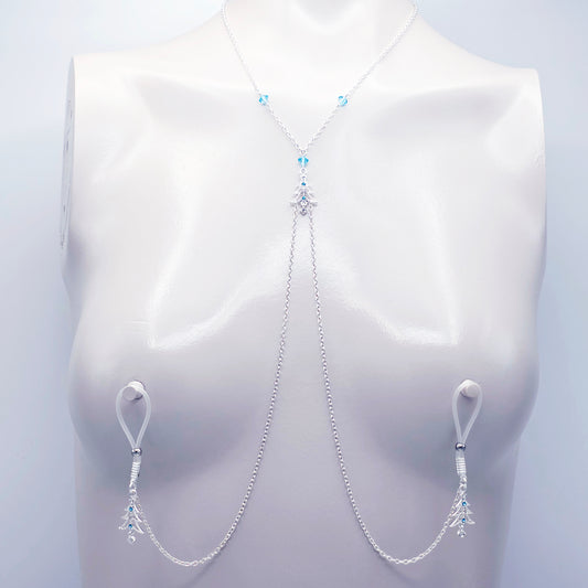 Christmas Necklace to Nipple with Blue Crystals, and Your Choice of Nipple Attachment