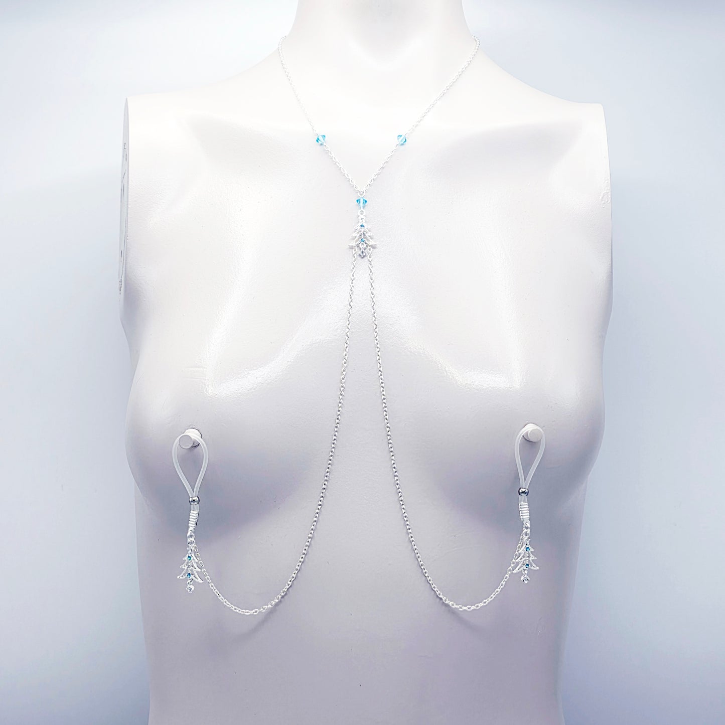 Christmas Necklace to Nipple with Blue Crystals, and Your Choice of Nipple Attachment
