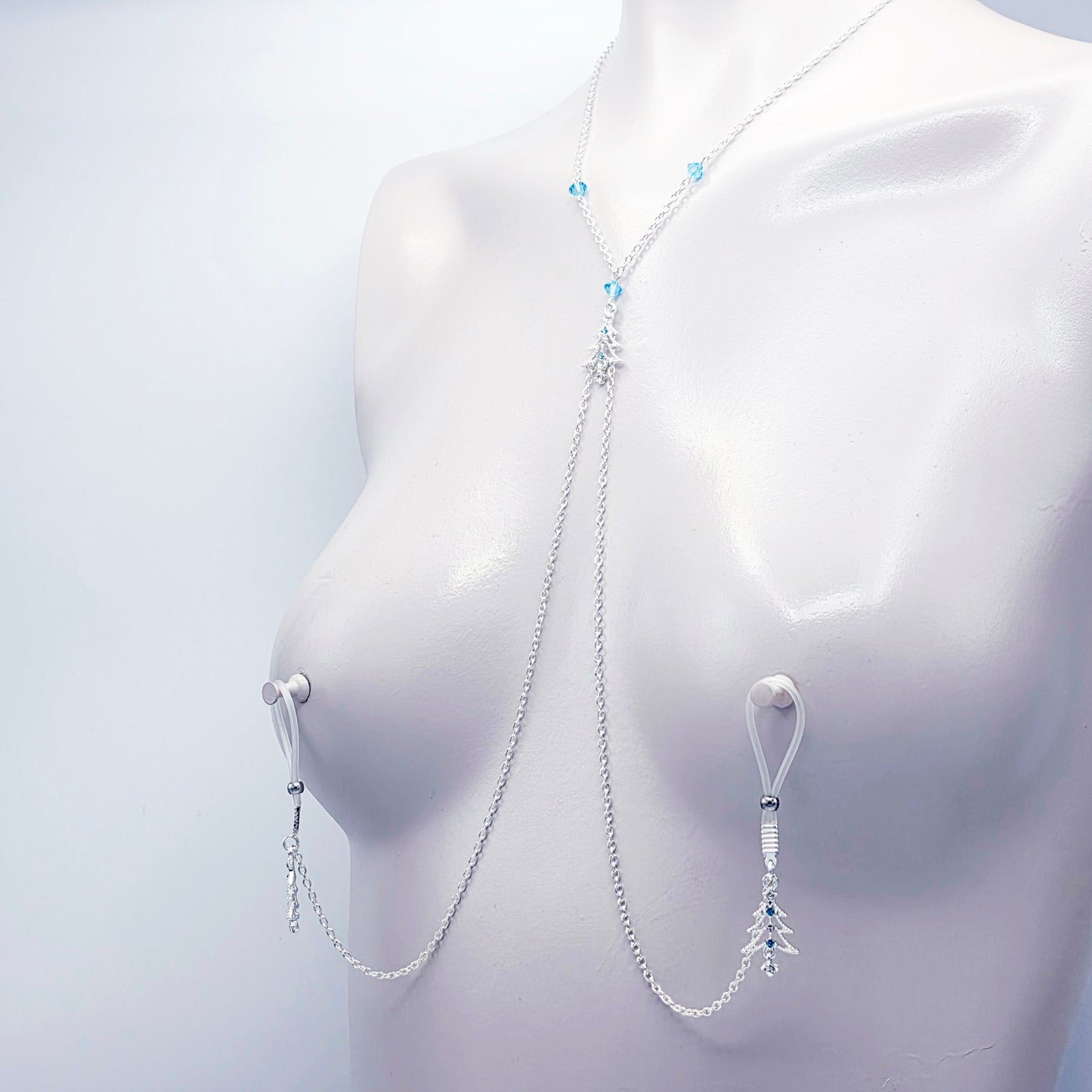 Christmas Necklace to Nipple with Blue Crystals, and Your Choice of Nipple Attachment