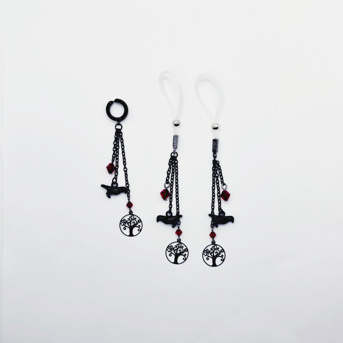 Non-Piercing Nipple Dangles and VCH Clip with Ravens. Nipple Nooses or Your Choice of Nipple Clamps.