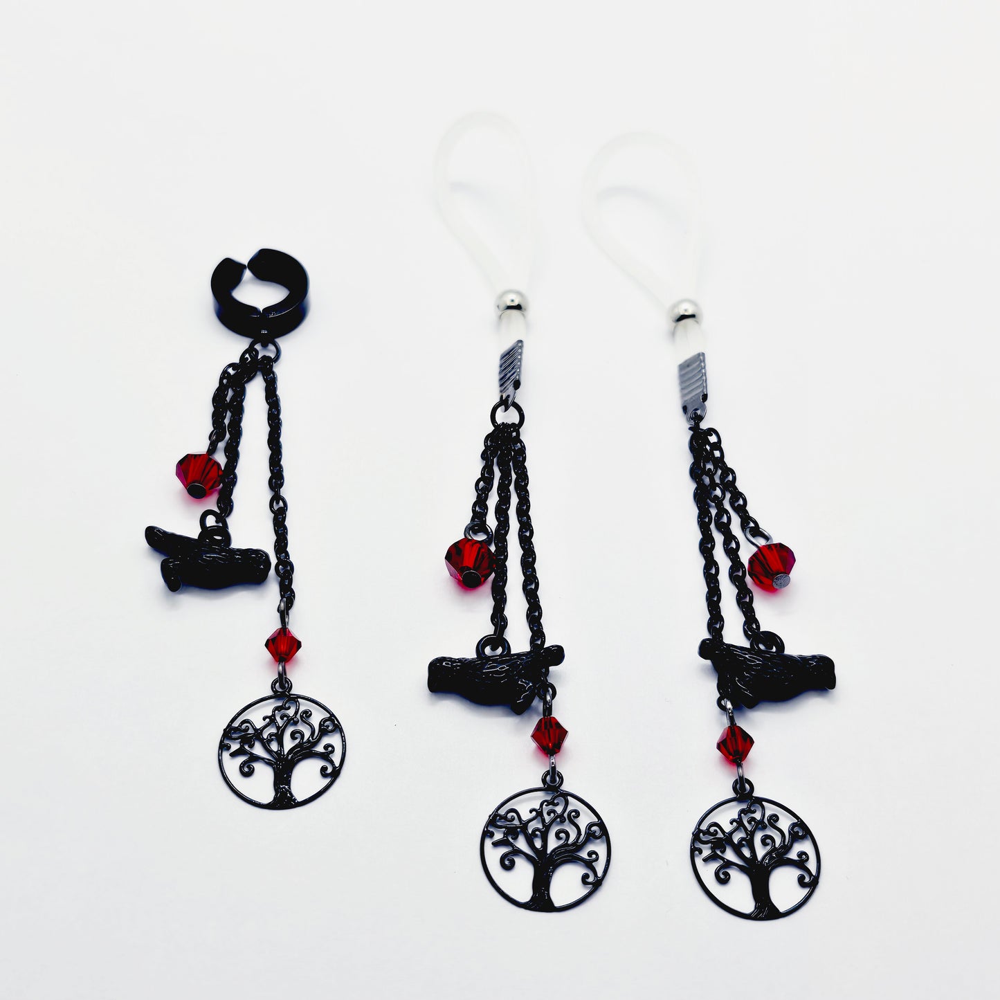 Non-Piercing Nipple Dangles and VCH Clip with Ravens. Nipple Nooses or Your Choice of Nipple Clamps.