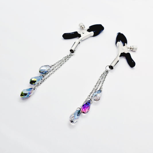 Adjustable Nipple Clamps with Cascading Crystal Chains.