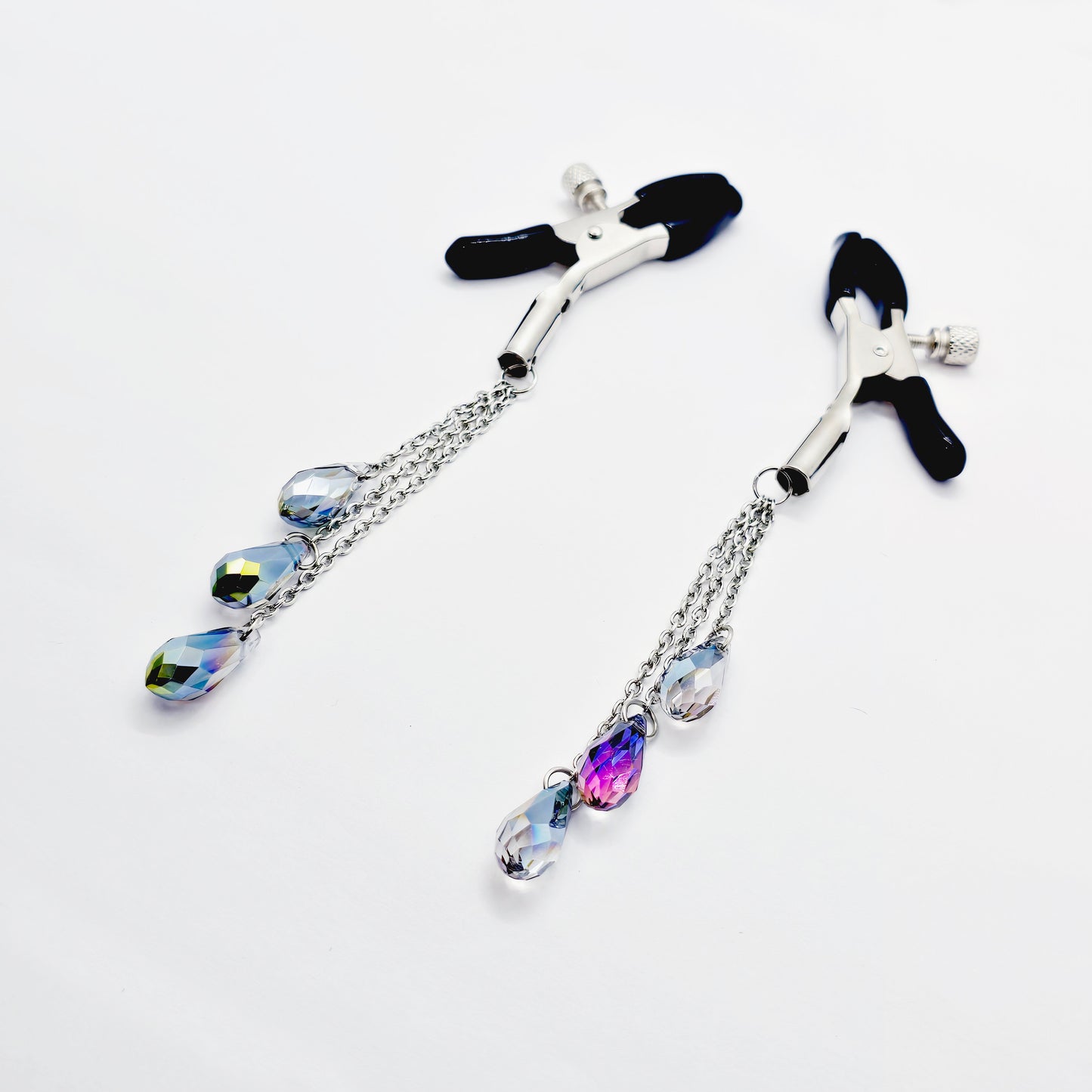 Adjustable Nipple Clamps with Cascading Crystal Chains.