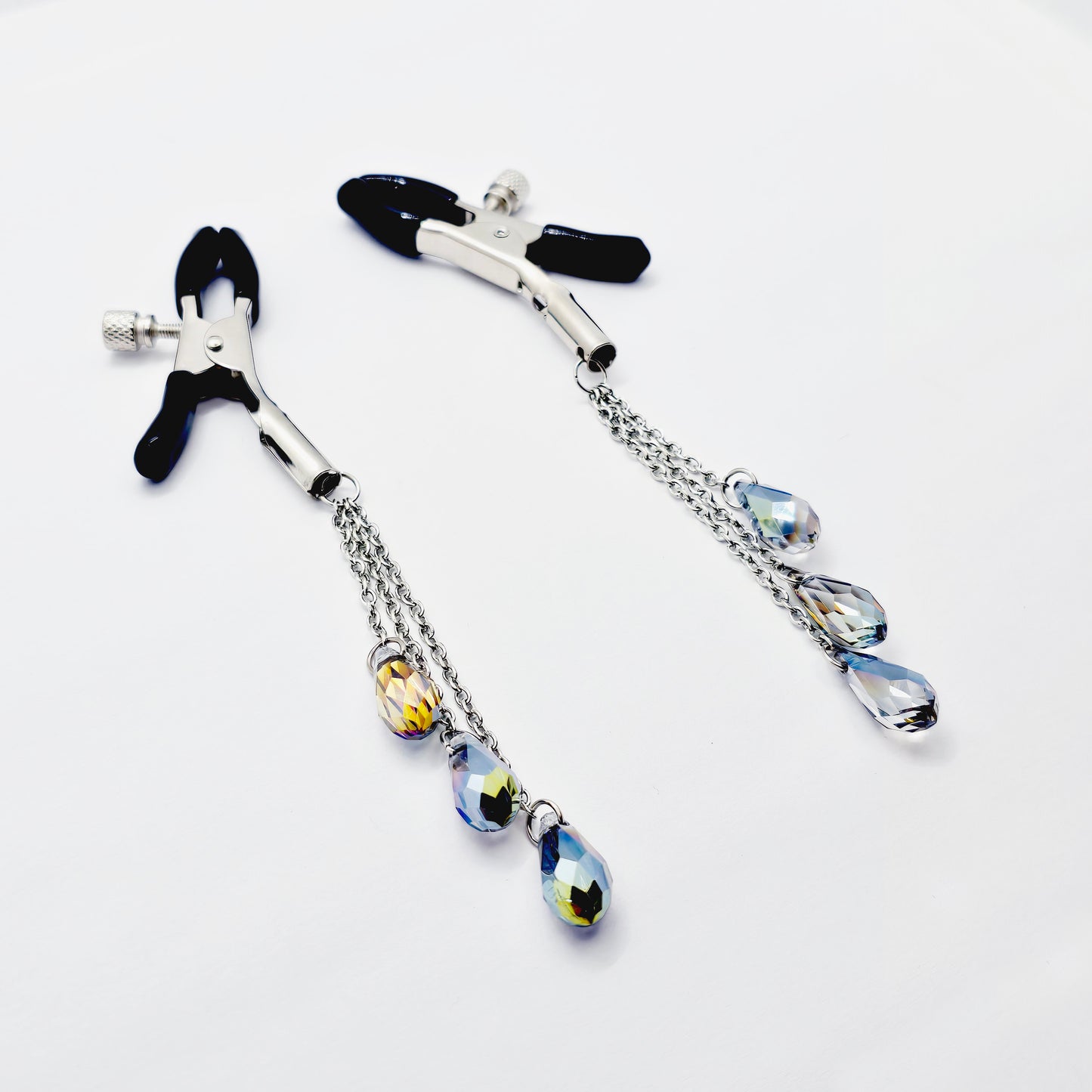 Adjustable Nipple Clamps with Cascading Crystal Chains.