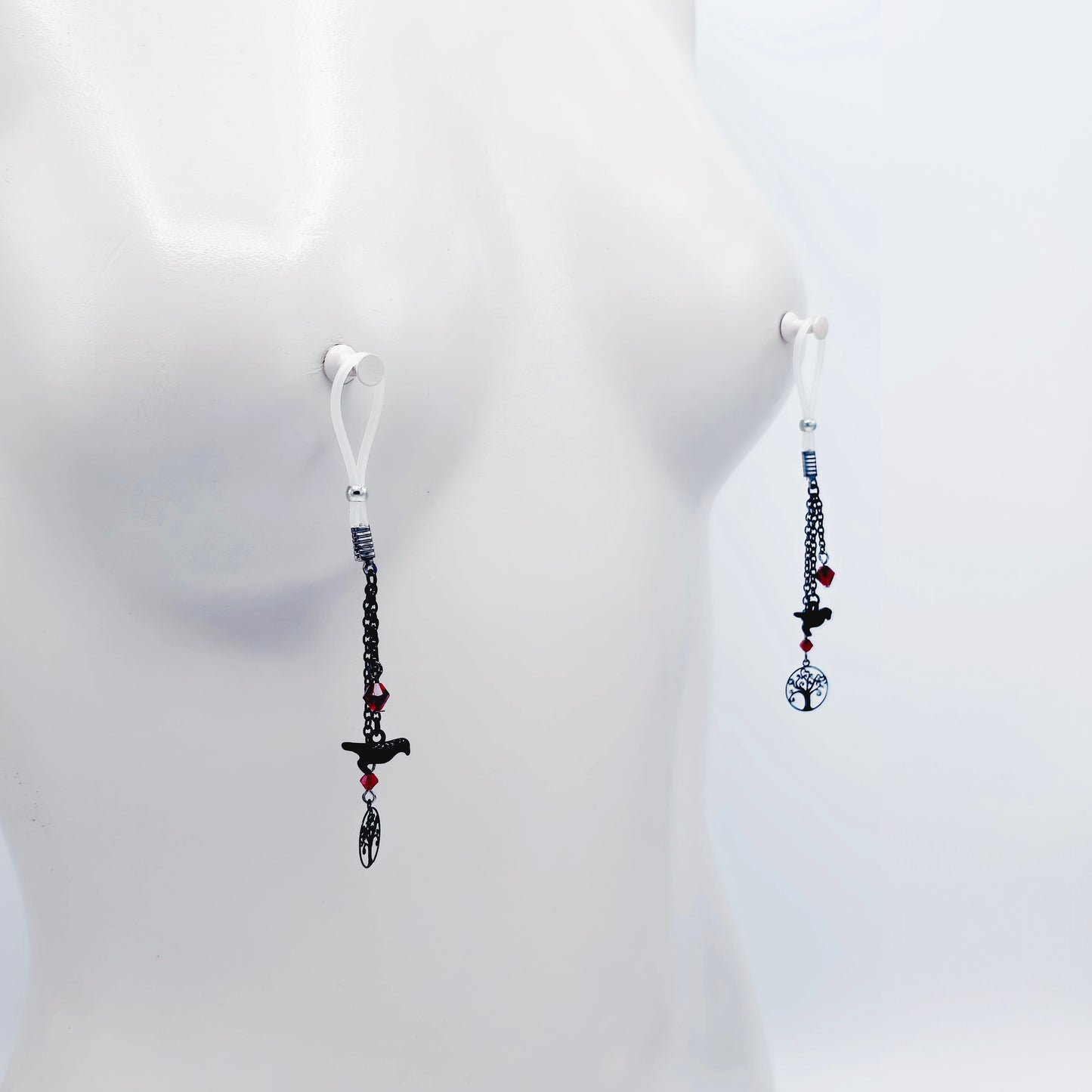 Non-Piercing Nipple Dangles with Ravens. Nipple Nooses or Your Choice of Nipple Clamps.