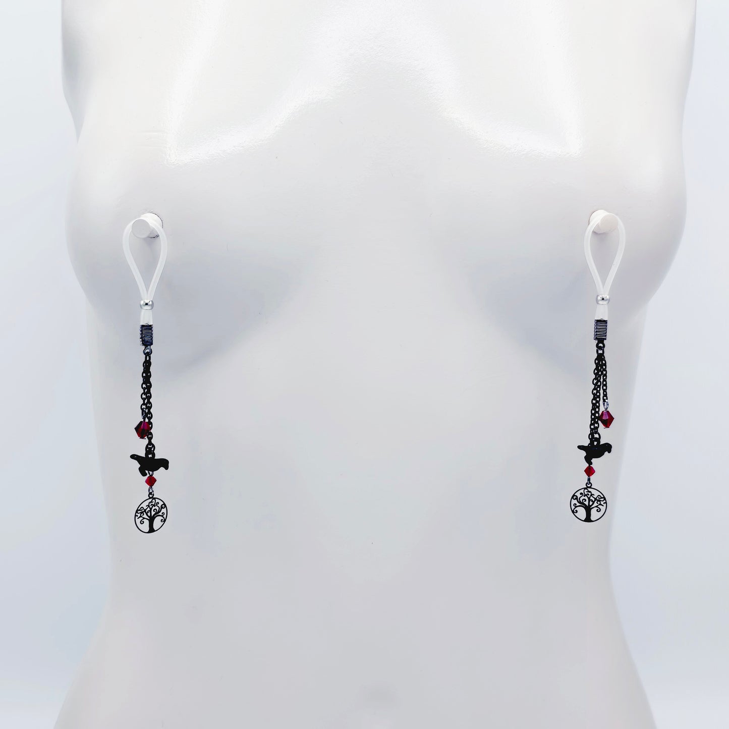 Non-Piercing Nipple Dangles with Ravens. Nipple Nooses or Your Choice of Nipple Clamps.