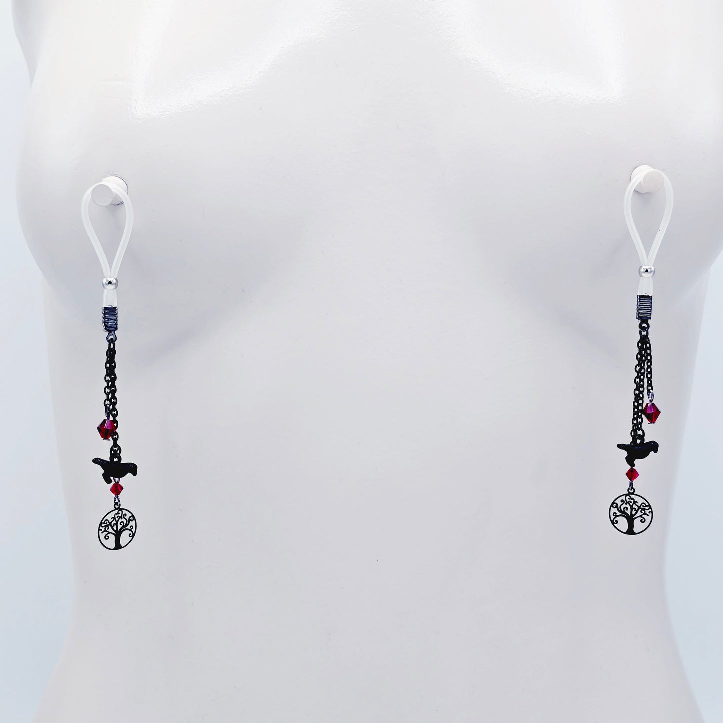 Non-Piercing Nipple Dangles with Ravens. Nipple Nooses or Your Choice of Nipple Clamps.