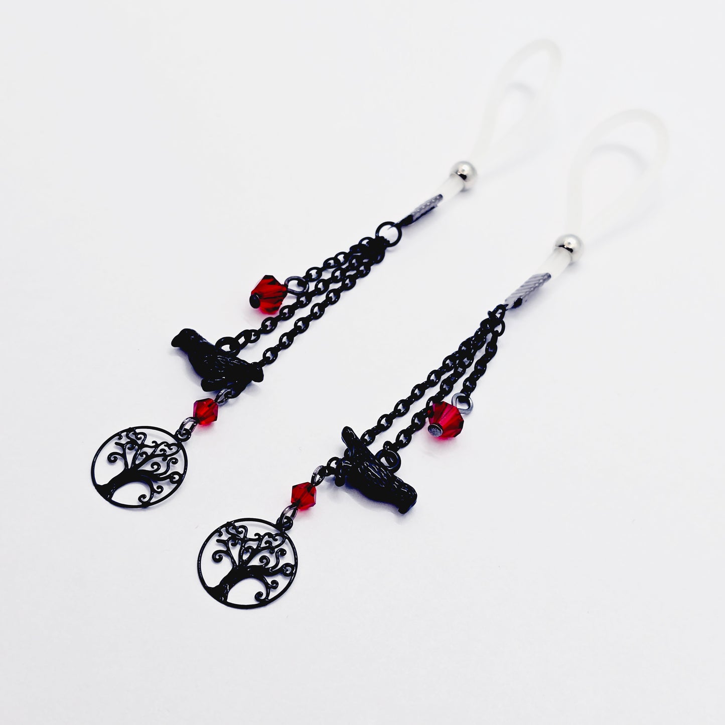 Non-Piercing Nipple Dangles with Ravens. Nipple Nooses or Your Choice of Nipple Clamps.