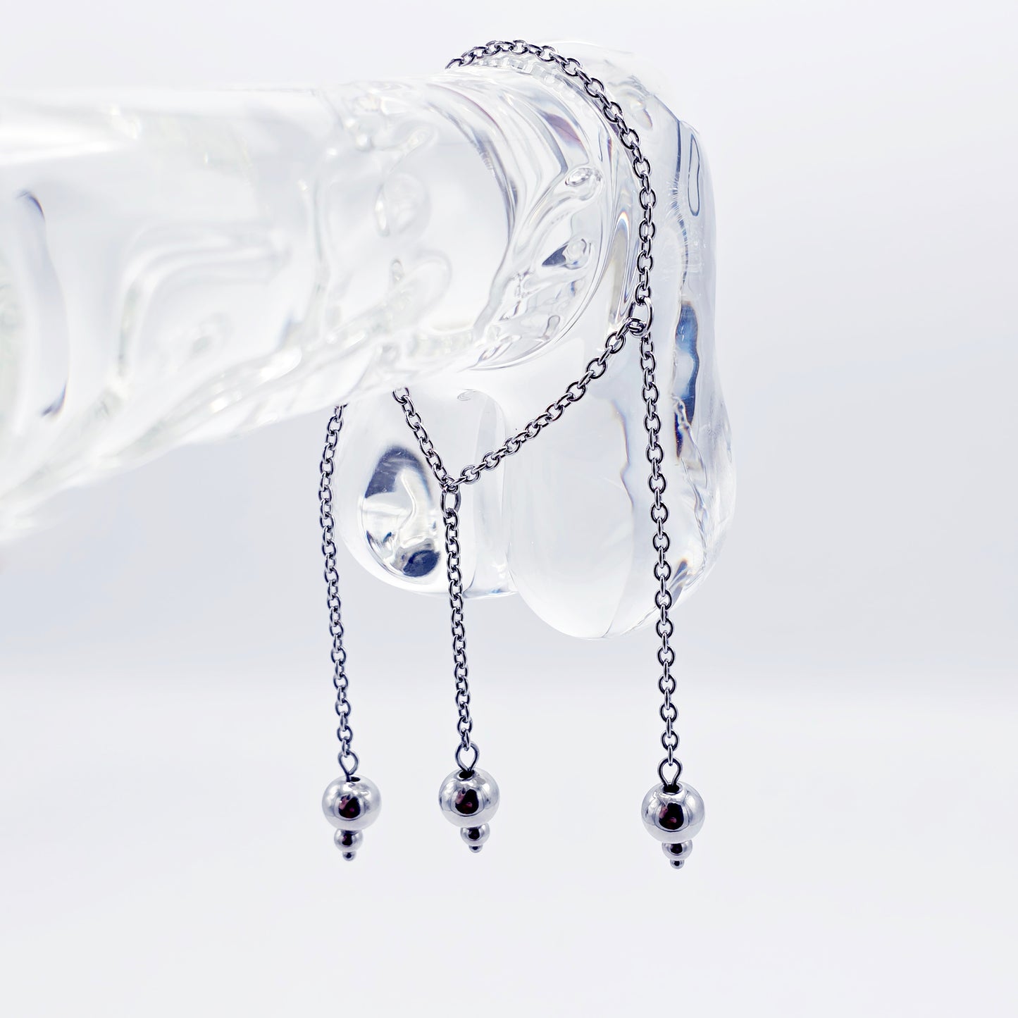 Stainless Steel Triple Bead Dangle Chain Penis Noose.