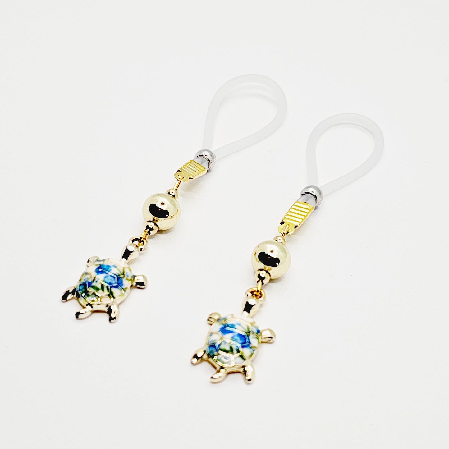 Painted Gold Turtle Nipple Dangles on Nipple Nooses or Your Choice of Nipple Clamps. Non-Piercing Nipple.